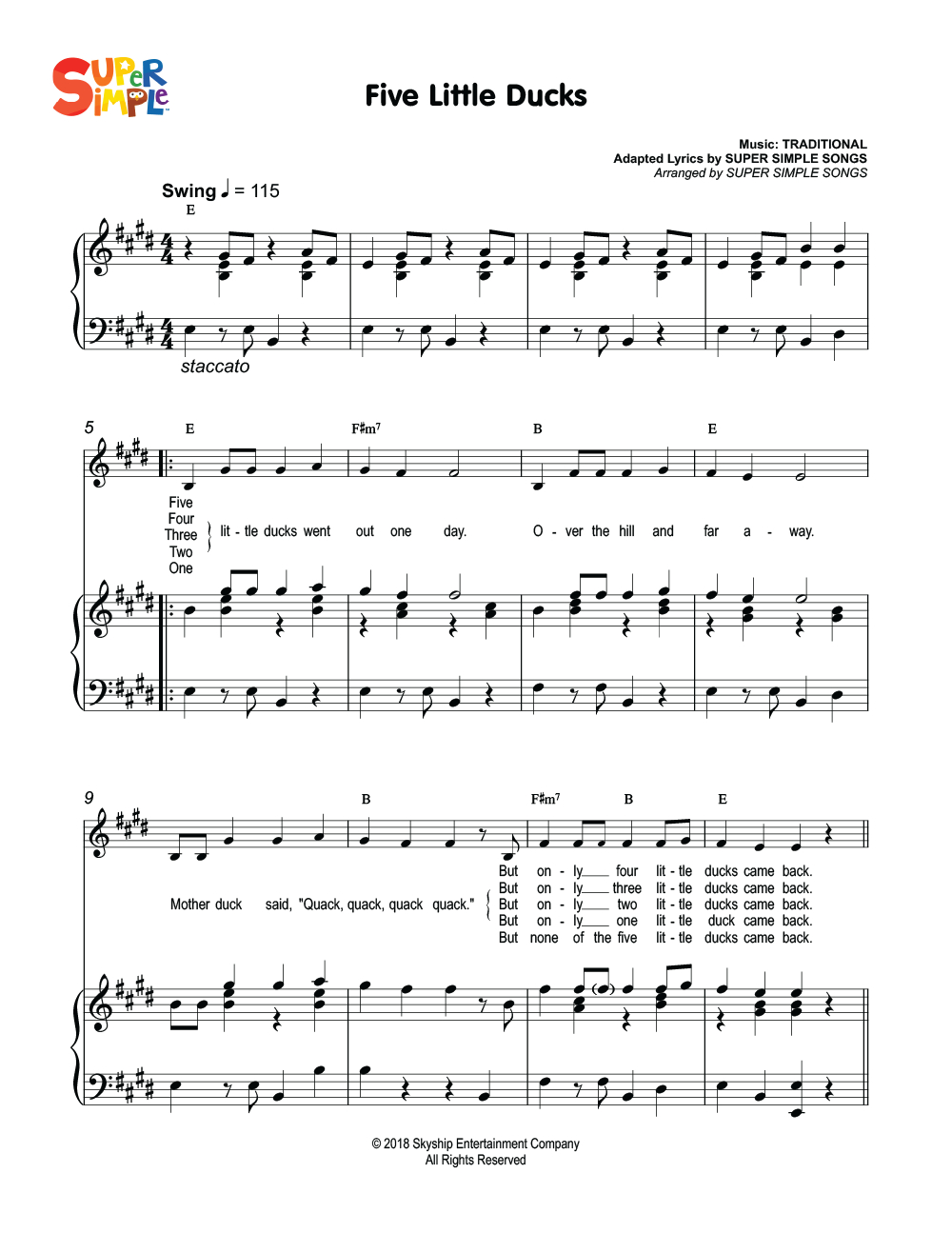 Five Little Ducks Sheet Music - Super Simple regarding Free Printable Sheet Music with Lyrics