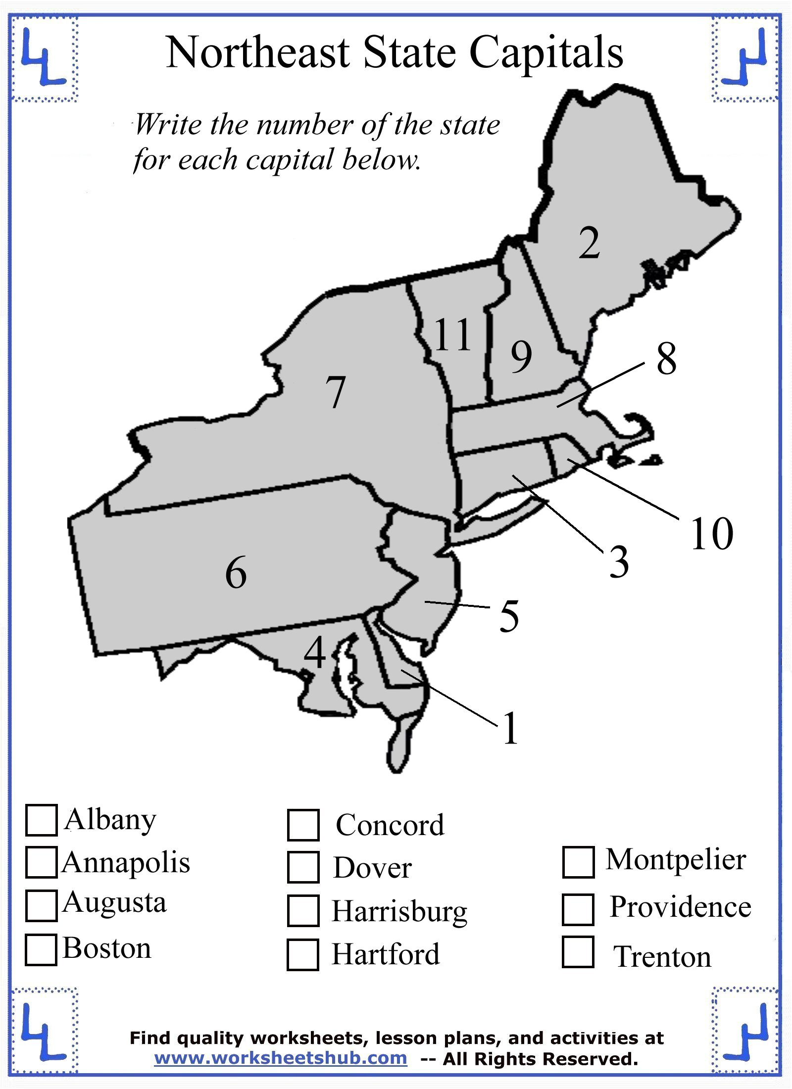 Fourth Grade Social Studies - Northeast Region States And Capitals pertaining to Northeast States And Capitals Map Printable