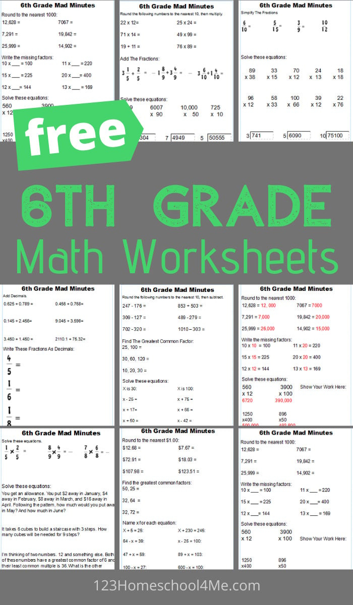 Free 6Th Grade Math Worksheets for Free Printable Math Sheets For 6Th Graders