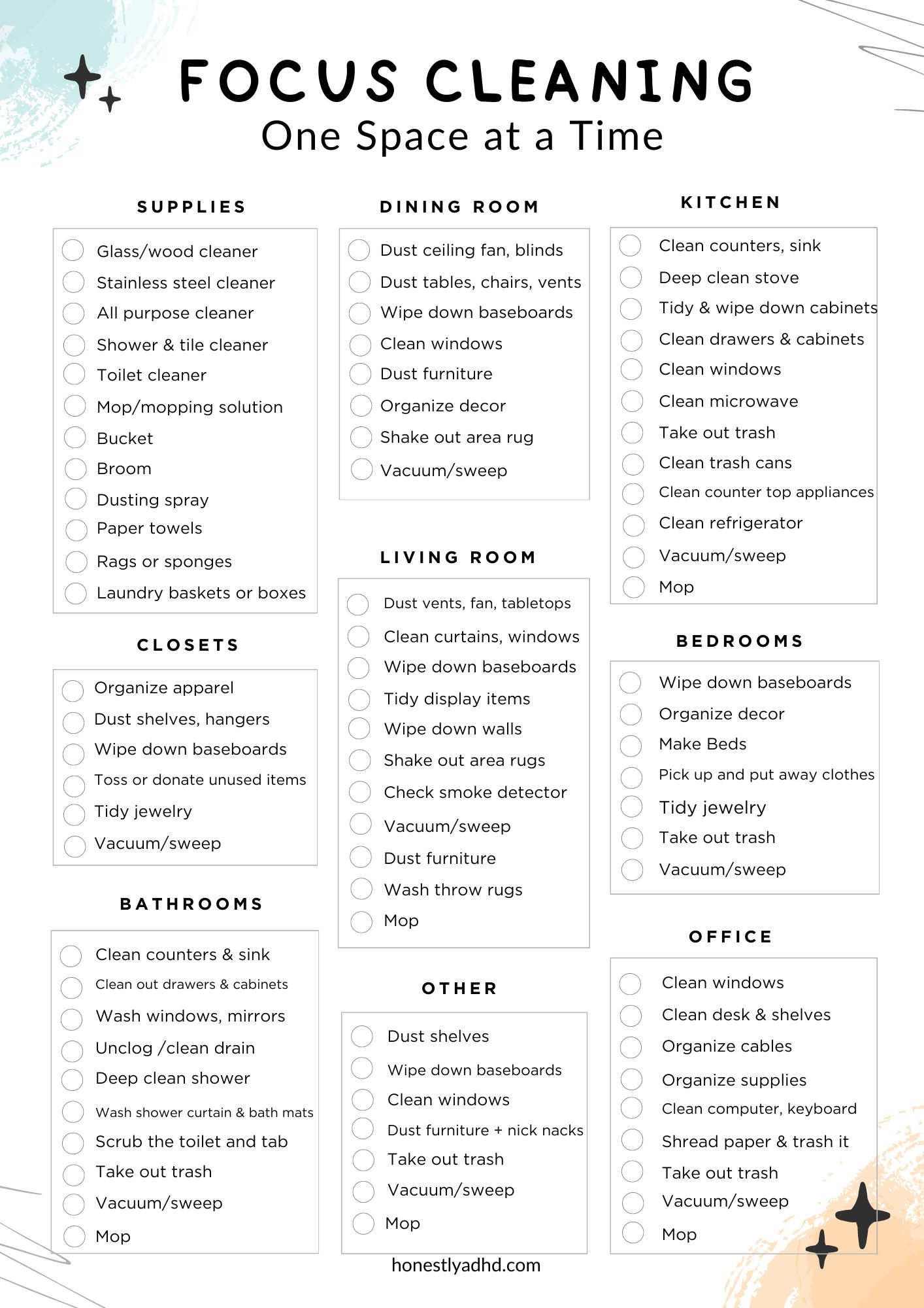 Free Adhd Cleaning Checklist: How To Clean With Adhd - Honestly Adhd inside Free Printable Adhd Cleaning Checklist