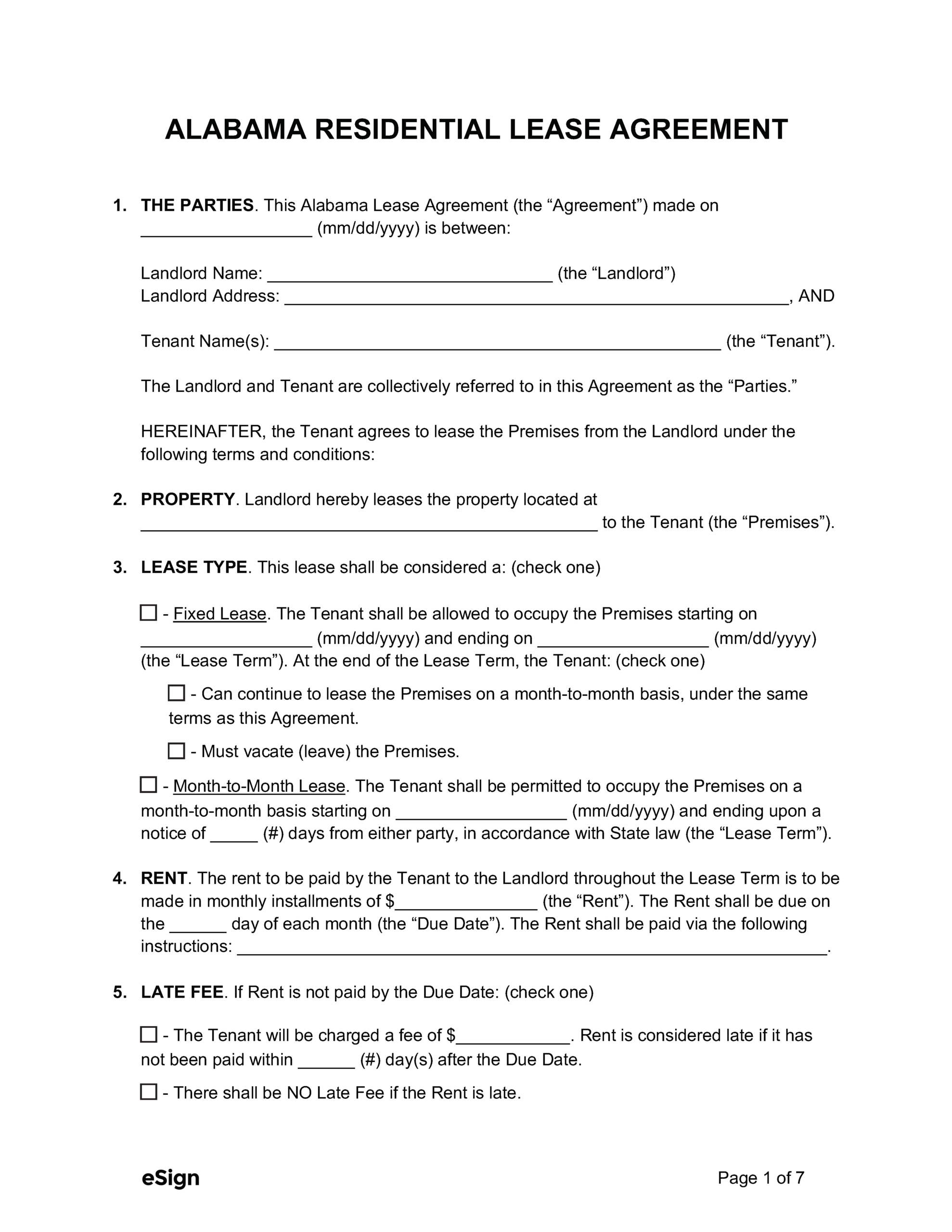 Free Alabama Rental Lease Agreement Templates (6) | Pdf | Word for Free Printable House Lease Agreement
