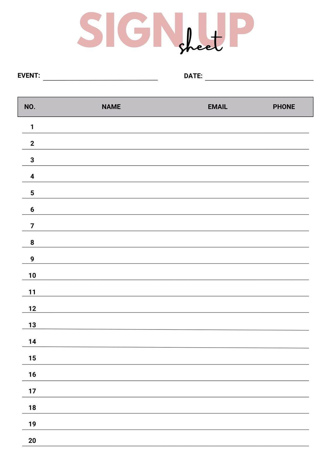 Free And Customizable Sign Up Sheet Templates with Printable Sign Up Sheet Free