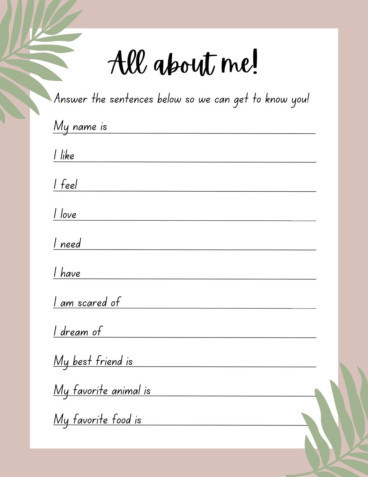 Free And Printable All About Me Worksheet Templates | Canva with Printable All About Me Questions For Adults
