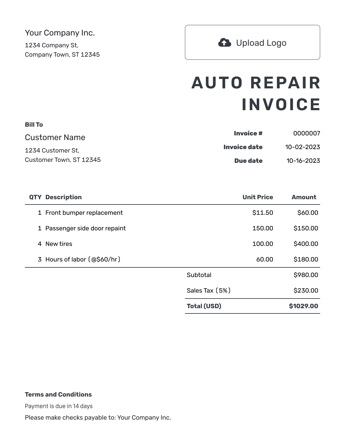 Free Auto Repair Invoice Template | Docelf pertaining to Downloadable Free Printable Auto Repair Invoice Template