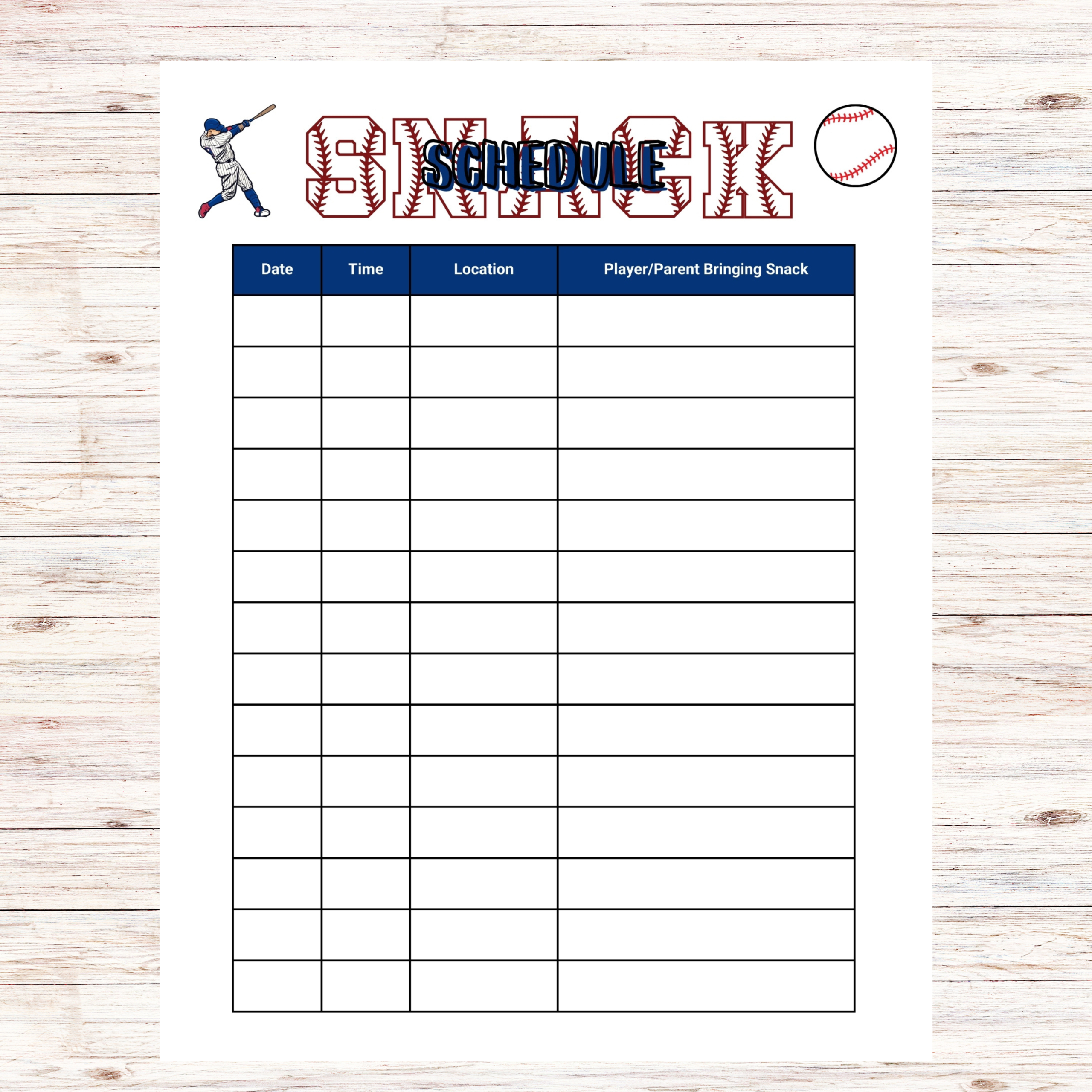 Free Baseball Snack Sign Up Sheet Printable (Instant Download) with regard to Free Printable Snack Sign Up Sheet Baseball