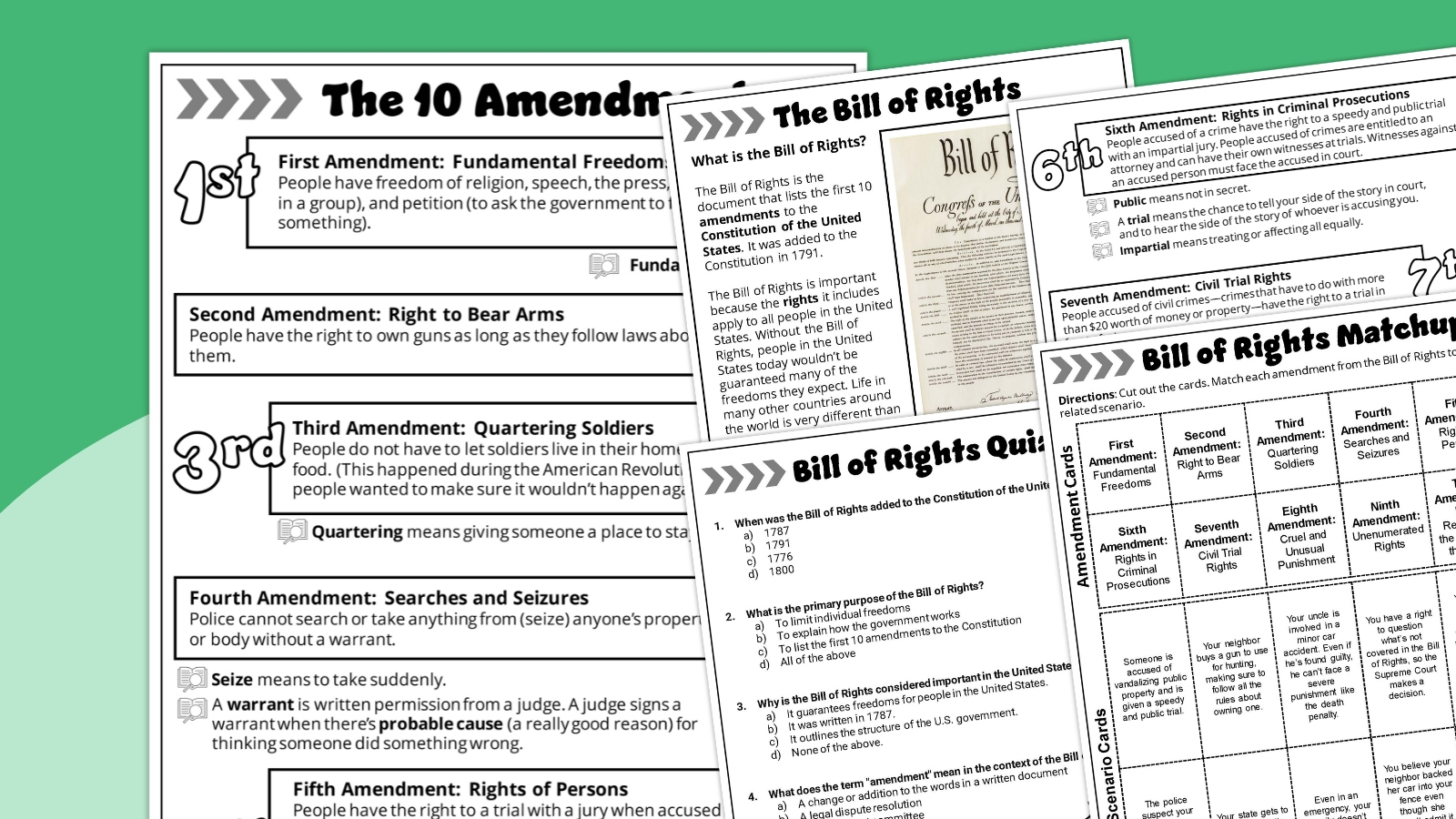 Free Bill Of Rights Worksheet Bundle for Bill Of Rights Printable For Students