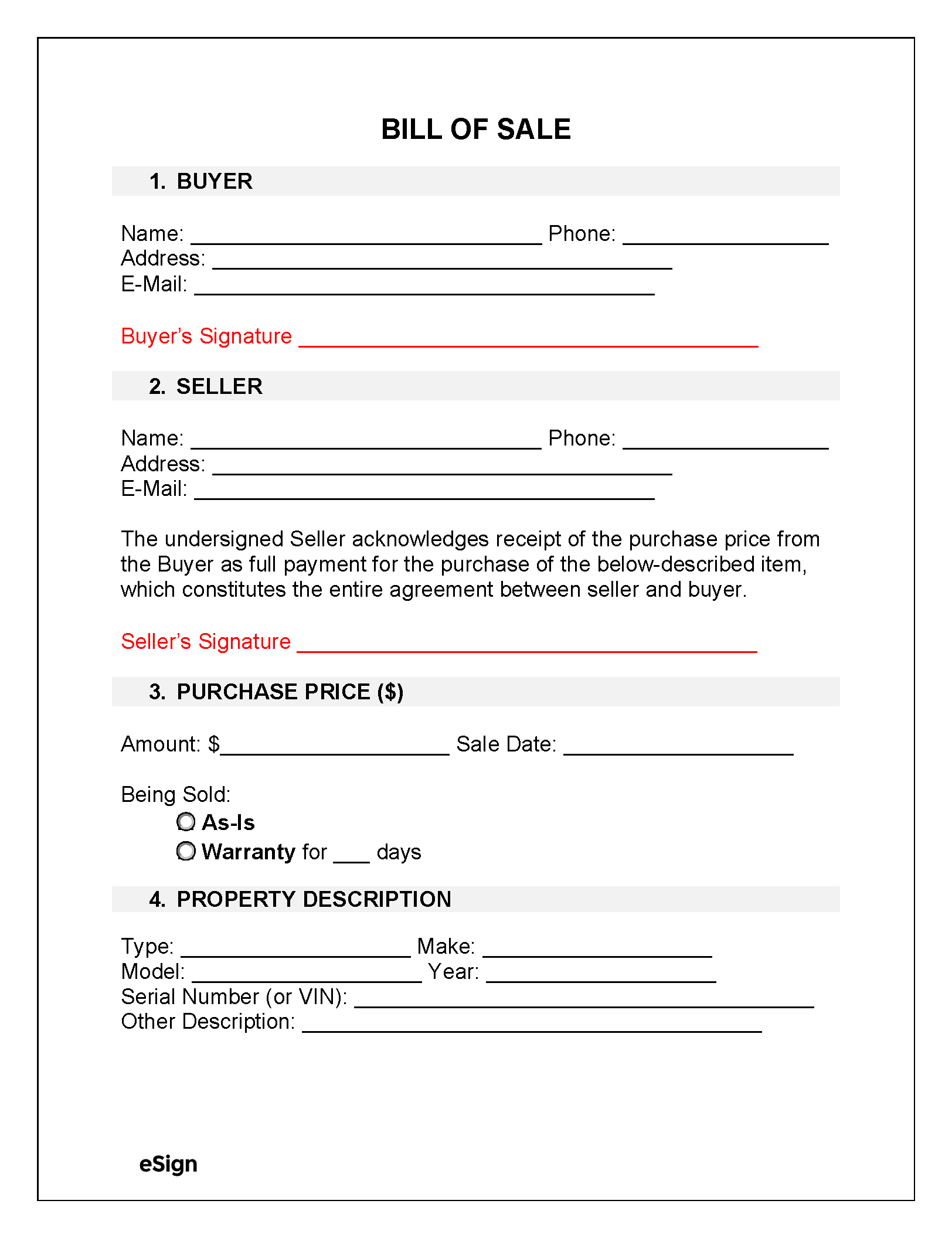 Free Bill Of Sale Forms (23) | Pdf | Word regarding Bill of Sale Template Printable Free