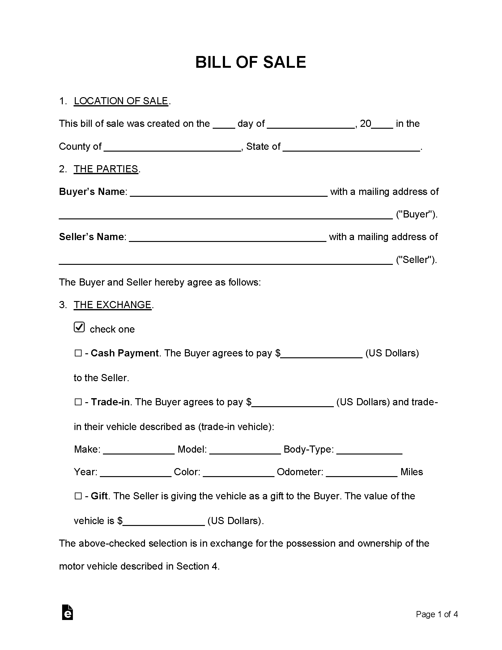 Free Bill Of Sale Forms (24) - Pdf | Word – Eforms regarding Bill of Sale Template Printable Free