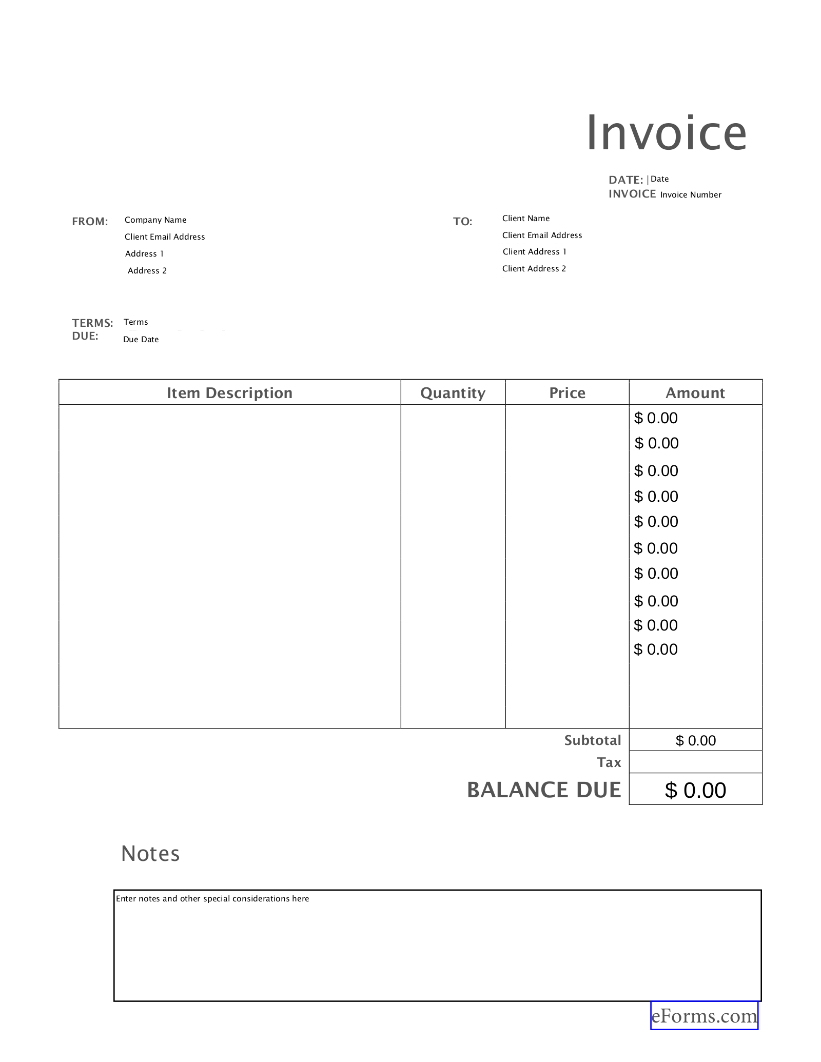 Free Blank Invoice Templates (30) - Pdf – Eforms with regard to Free Templates For Invoices Printable