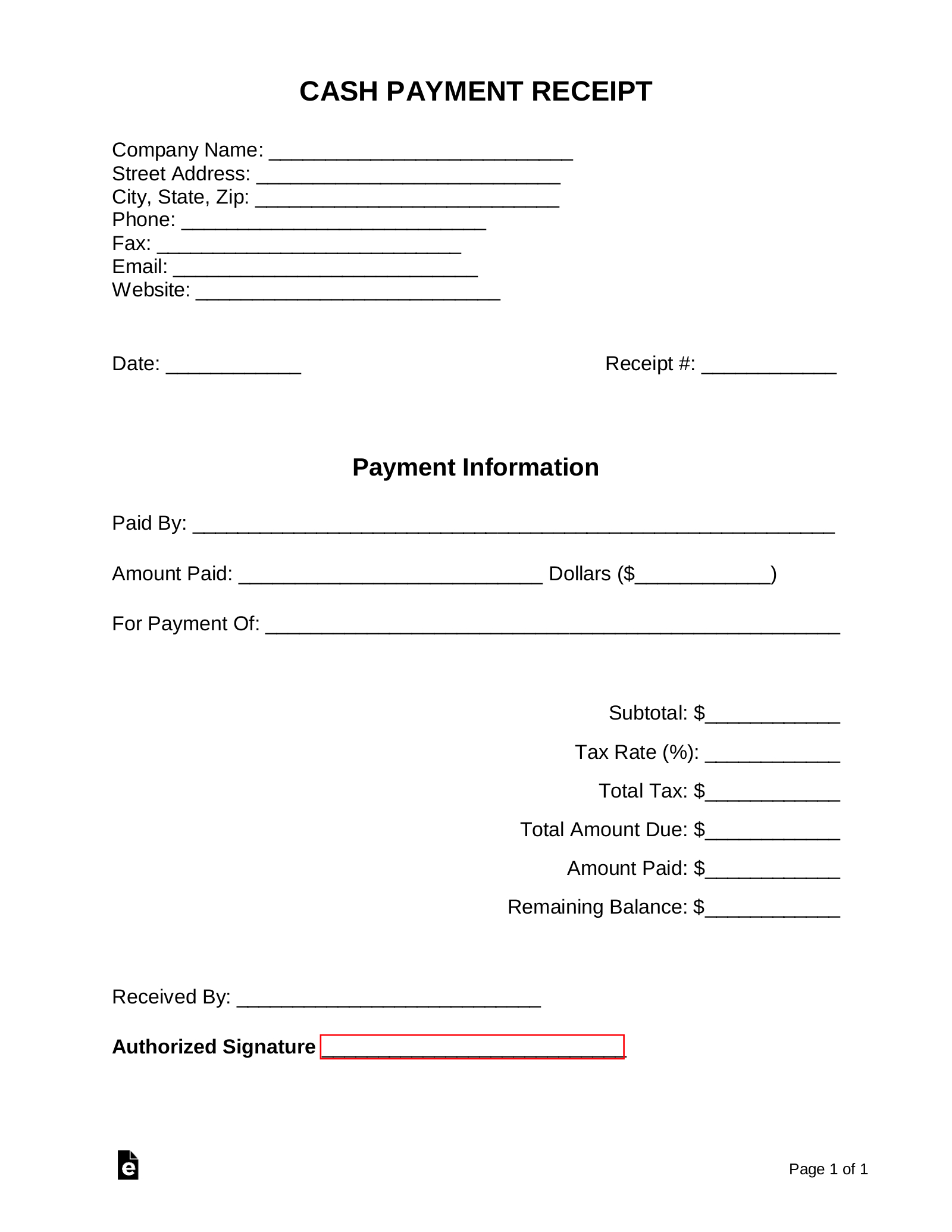Free Cash Payment Receipt Template - Pdf | Word – Eforms intended for Free Printable Receipt For Cash Payment