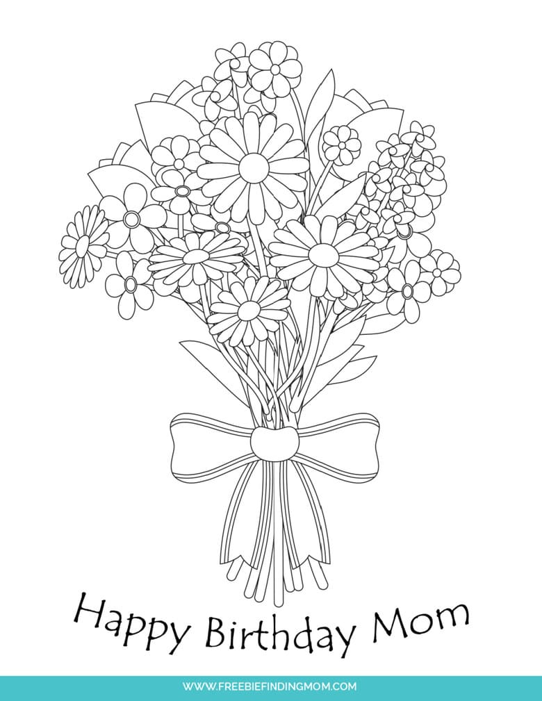Free Cute Happy Birthday Mom Shapes Coloring Pages Printable intended for Birthday Card For Mom Printable