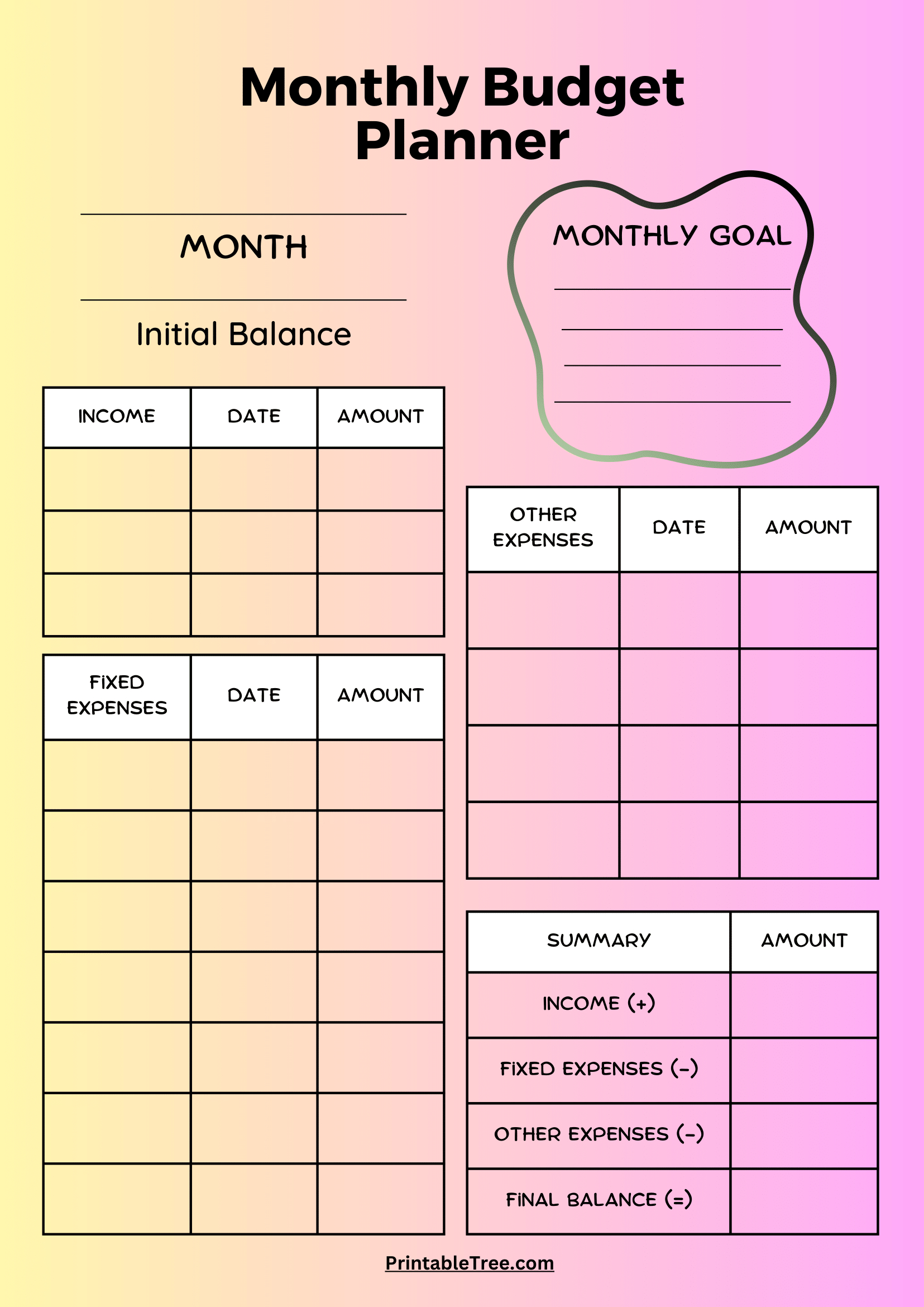 Free Download Printable Monthly Budget Planner Pdf Templates intended for Free Monthly Budget Template Printable