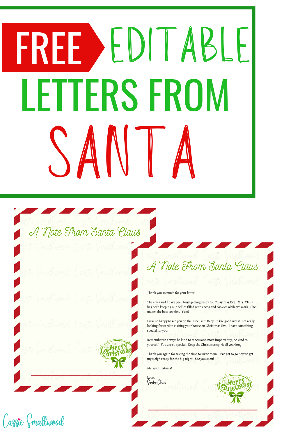 Free Editable Letter From Santa Template - Cassie Smallwood for Free Letter From Santa Template Printable