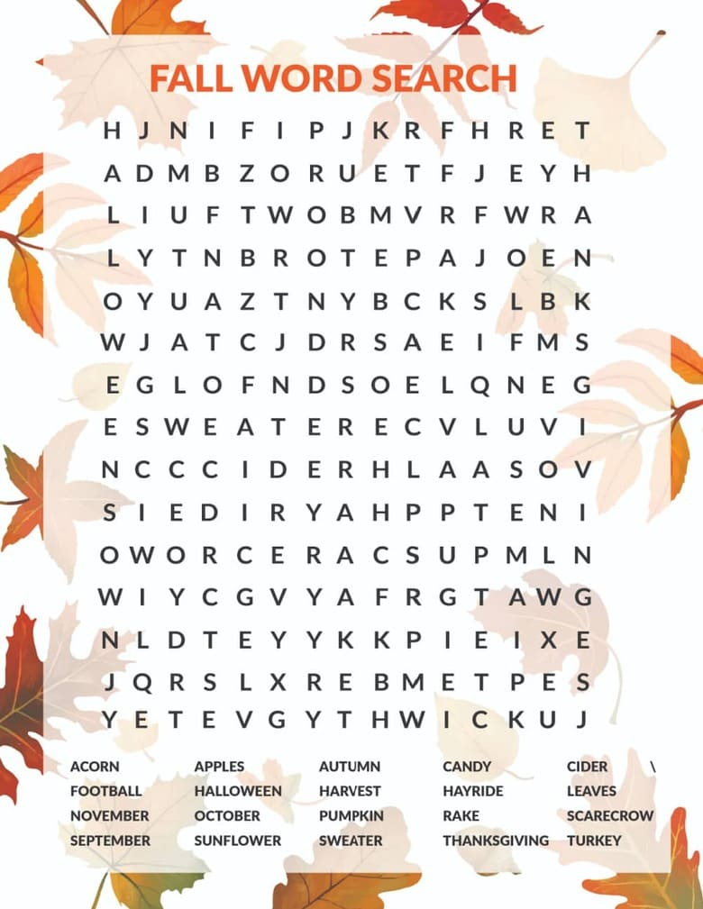Free Fall Word Search Printable with Free Printable Fall Word Searches