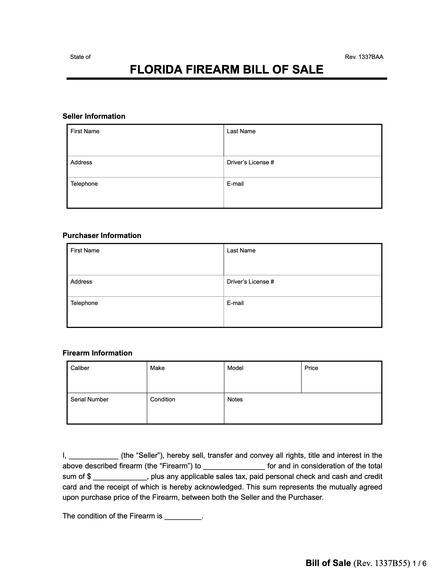 Free Florida Firearm Bill Of Sale Form | Pdf &amp;amp; Word within Florida Firearm Bill of Sale Printable