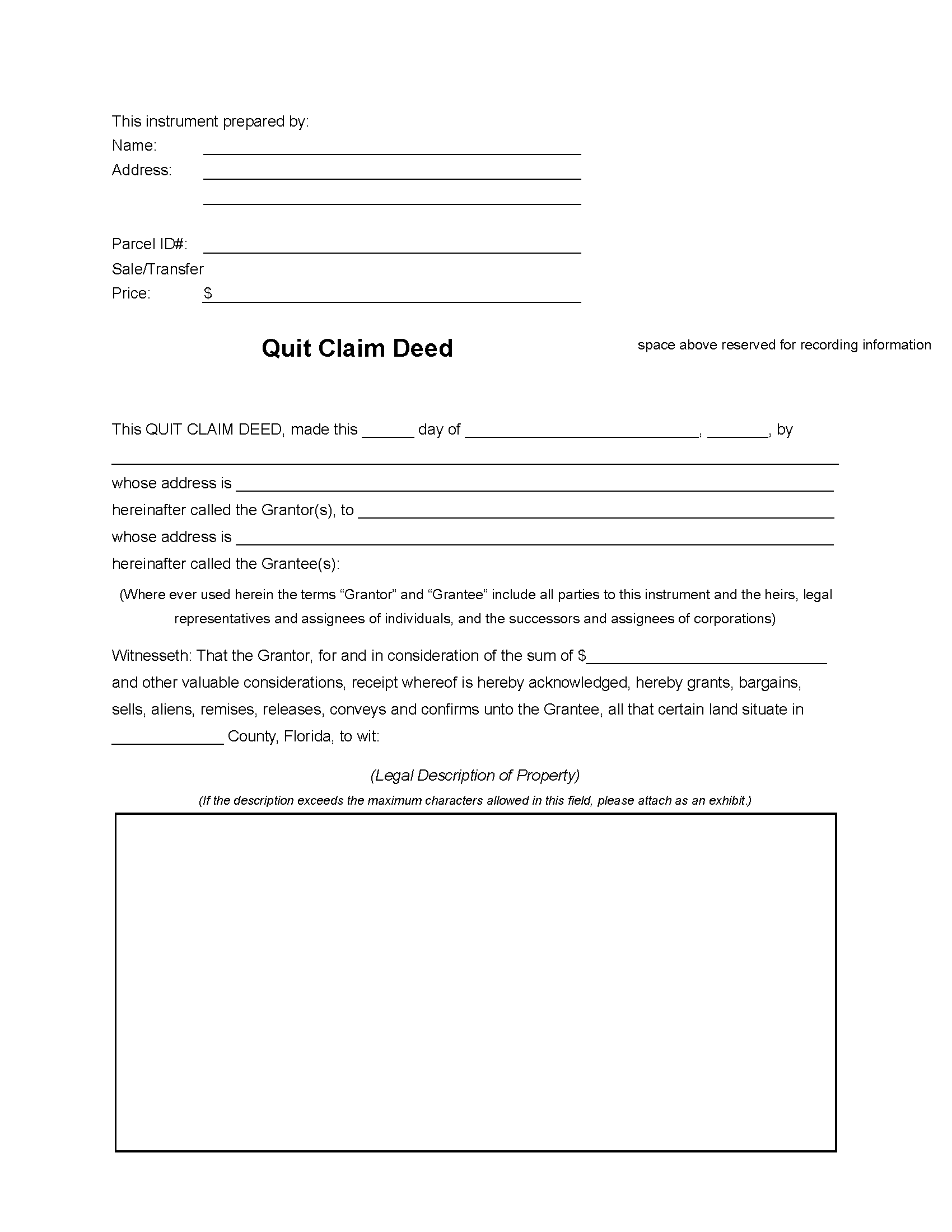 Free Florida Quit Claim Deed Form | Pdf in Free Printable Blank Quit Claim Deed Form