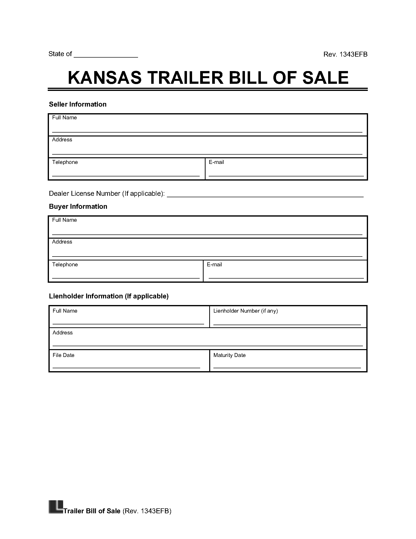 Free Kansas Trailer Bill Of Sale Template | Pdf &amp;amp; Word | Legal with Printable Bill Of Sale For A Trailer