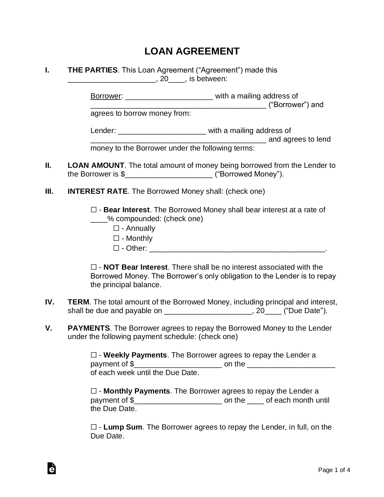Free Loan Agreement Templates (10) - Pdf | Word – Eforms with Printable Simple Loan Agreement Sample