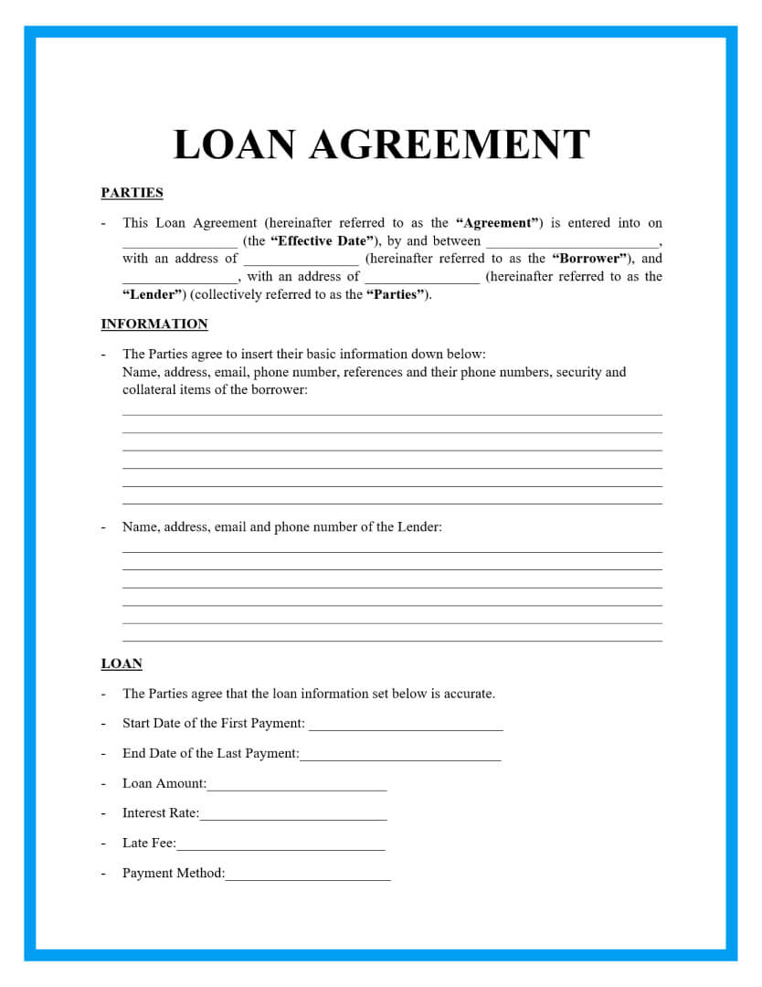 Free Loan Agreement Templates And Sample within Printable Simple Loan Agreement Sample