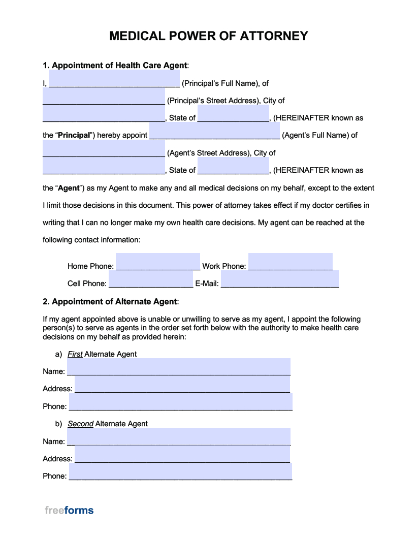 Free Medical Power Of Attorney Forms | Pdf | Word within Printable Medical Power Of Attorney Form