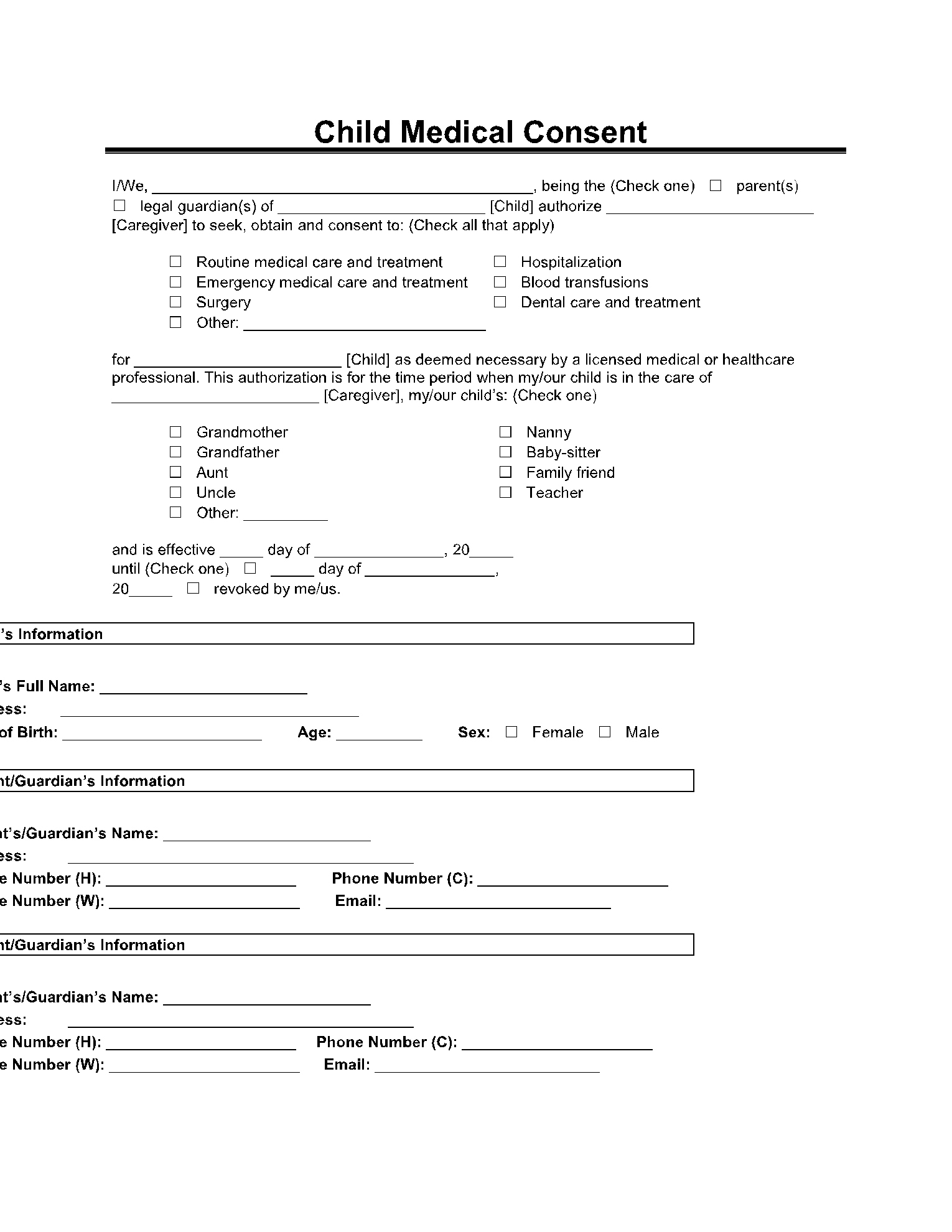 Free Minor (Child) Medical Consent Form Template | Cocosign inside Grandparent Printable Medical Consent Form For Minor