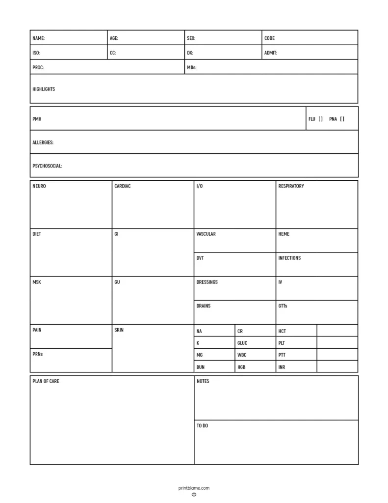 Free Nurse Report Sheets - 18 Nurse Brain Patient Sheets Pdf for Printable Nurse Report Sheet