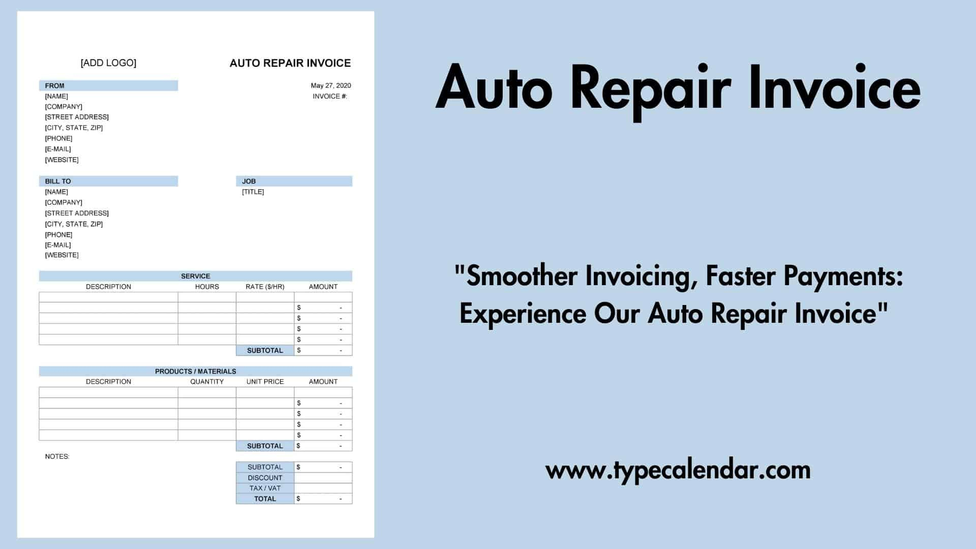 Free Printable Auto Repair Invoice Templates [Pdf, Word, Excel] throughout Downloadable Free Printable Auto Repair Invoice Template