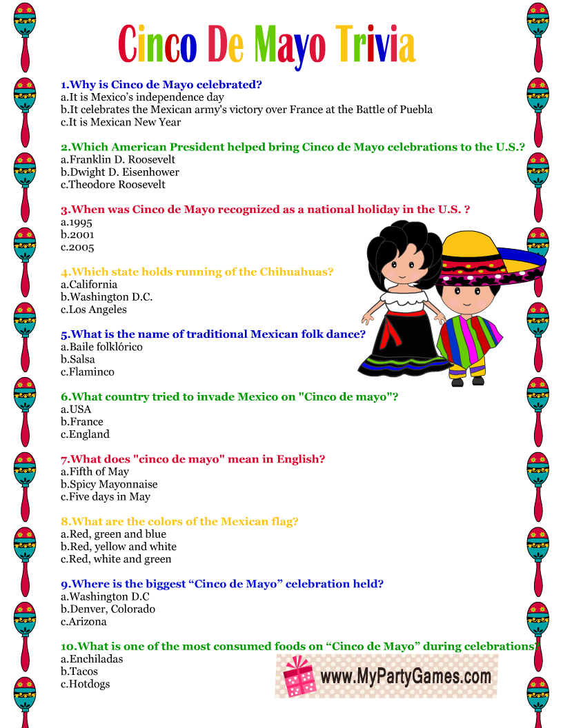 Free Printable Cinco De Mayo Trivia Quiz inside Cinco De Mayo Trivia Questions and Answers Printable