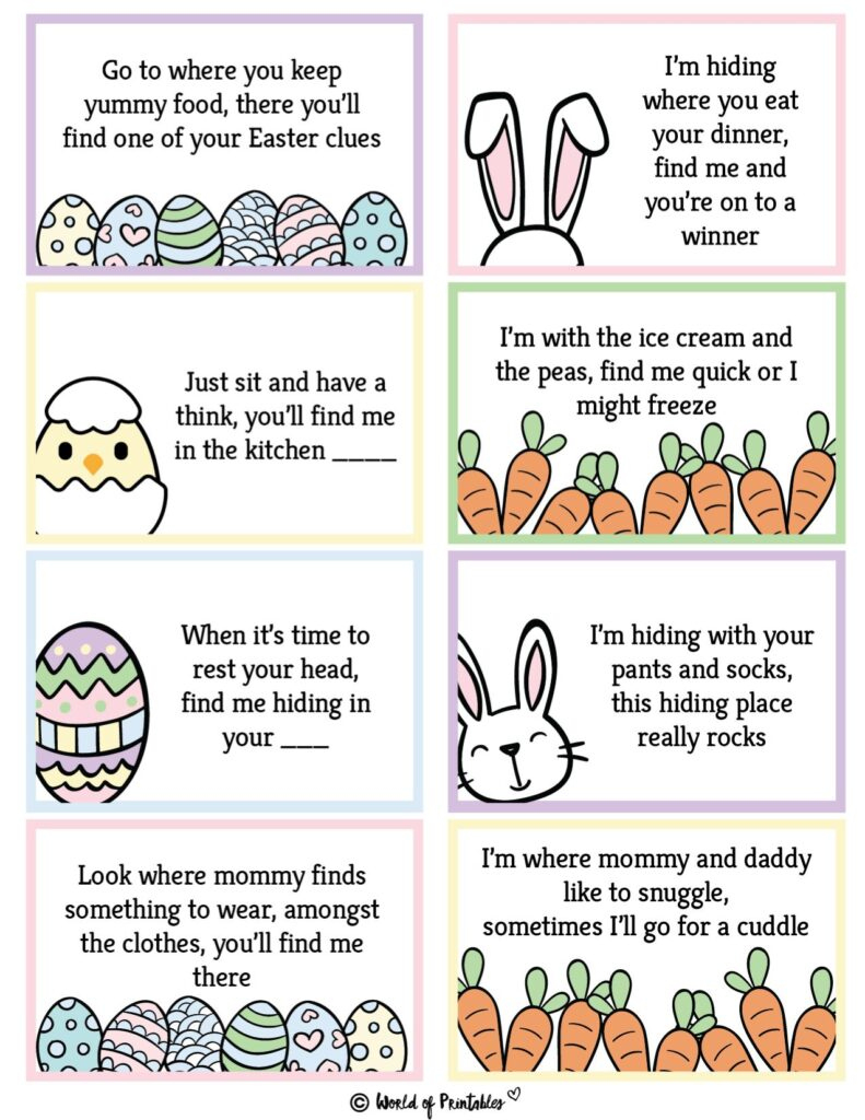 Free Printable Easter Egg Hunt Clues - World Of Printables for Free Printable Easter Scavenger Hunt