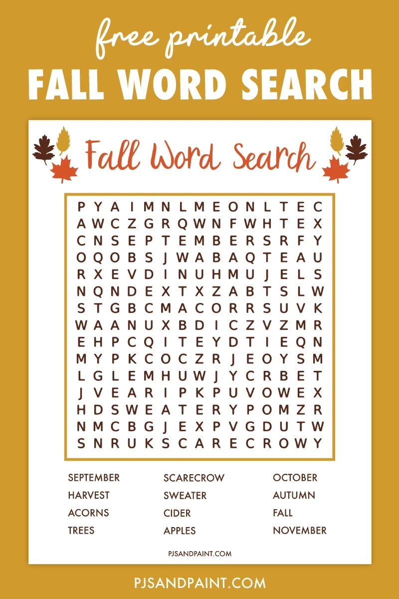 Free Printable Fall Word Search - Pjs And Paint with regard to Free Printable Fall Word Searches