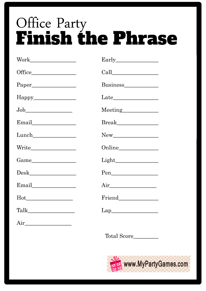 Free Printable Finish The Phrase, Office Party Game pertaining to Activities Finish The Phrase For Seniors Printable