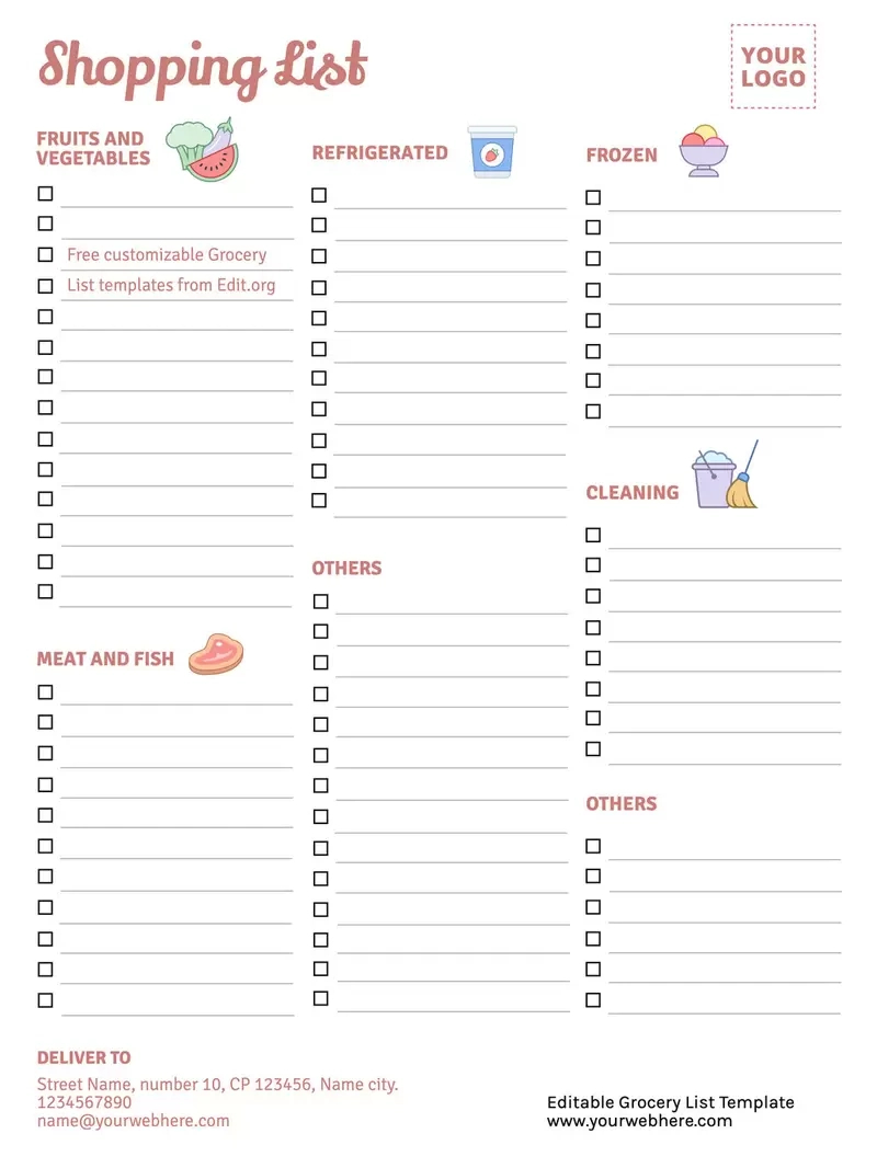Free Printable Grocery List Templates with regard to Shopping List Template Free Printable