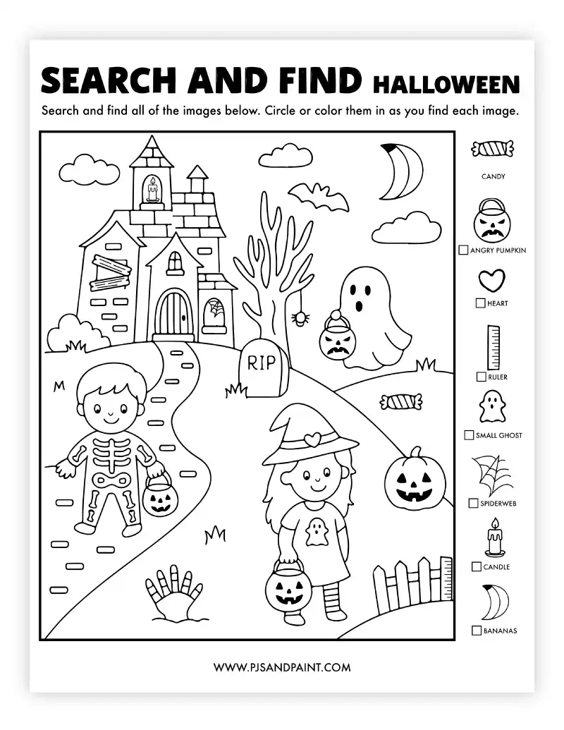 Free Printable Halloween Search And Find - Pjs And Paint throughout Halloween Hidden Pictures Free Printable