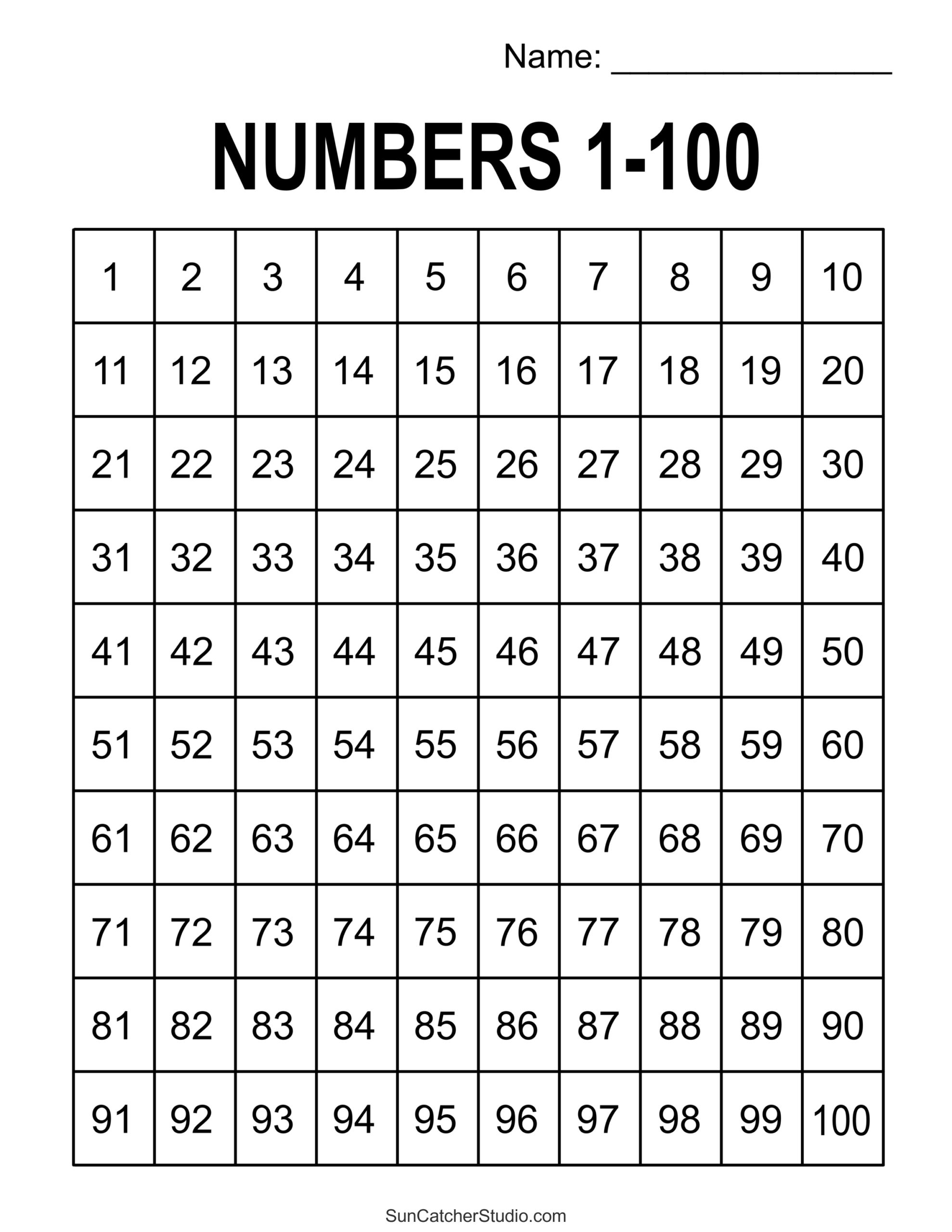 Free Printable Hundreds Charts (Numbers 1 To 100) – Free with Number Chart 1-100 Printable