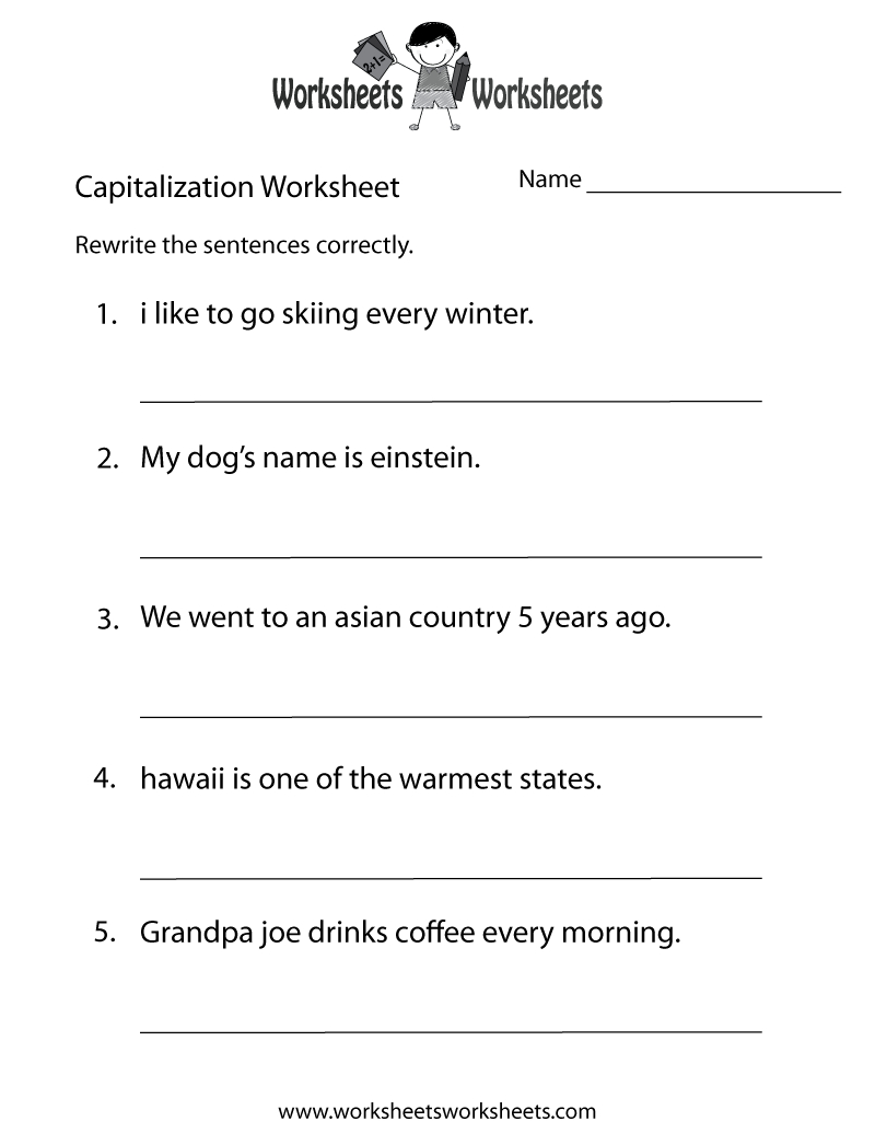 Free Printable Middle School Capitalization Worksheet - Worksheets for Printable Activities For Middle Schoolers