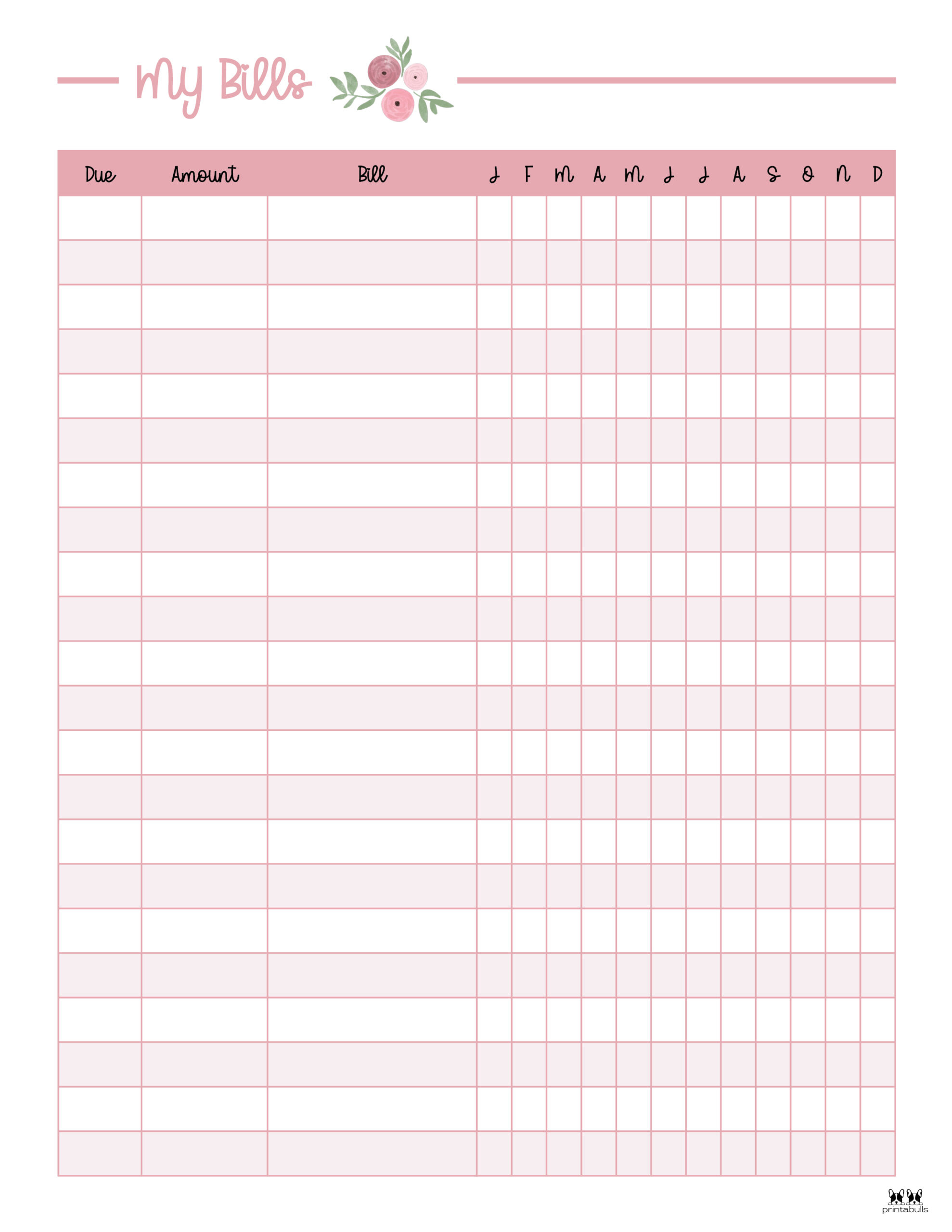 Free Printable Monthly Bill Organizer - Printable Party Favors with Pdf Free Printable Bill Tracker