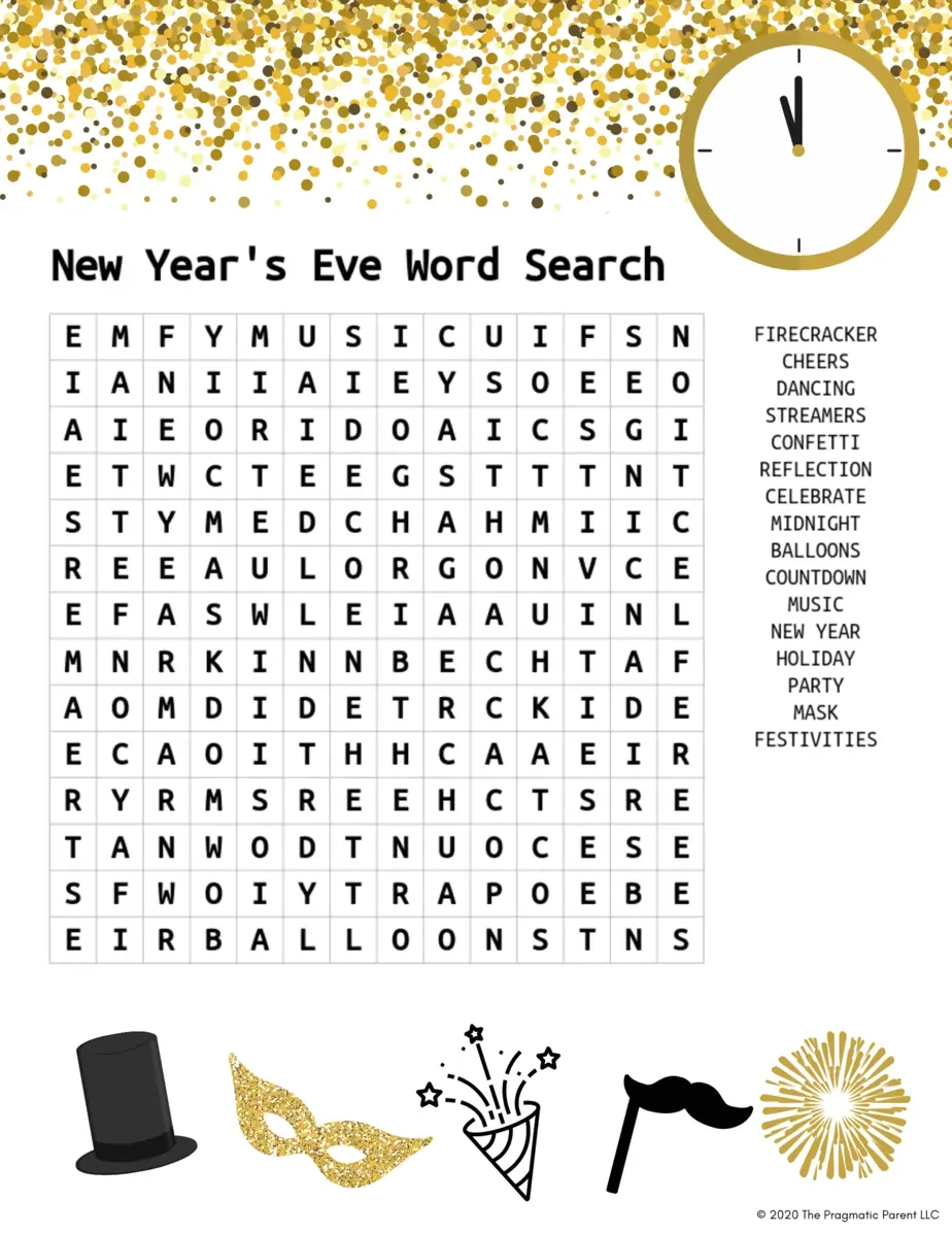 Free Printable) New Years Kid&amp;#039;S Activity Word Search inside New Years Word Search Printable
