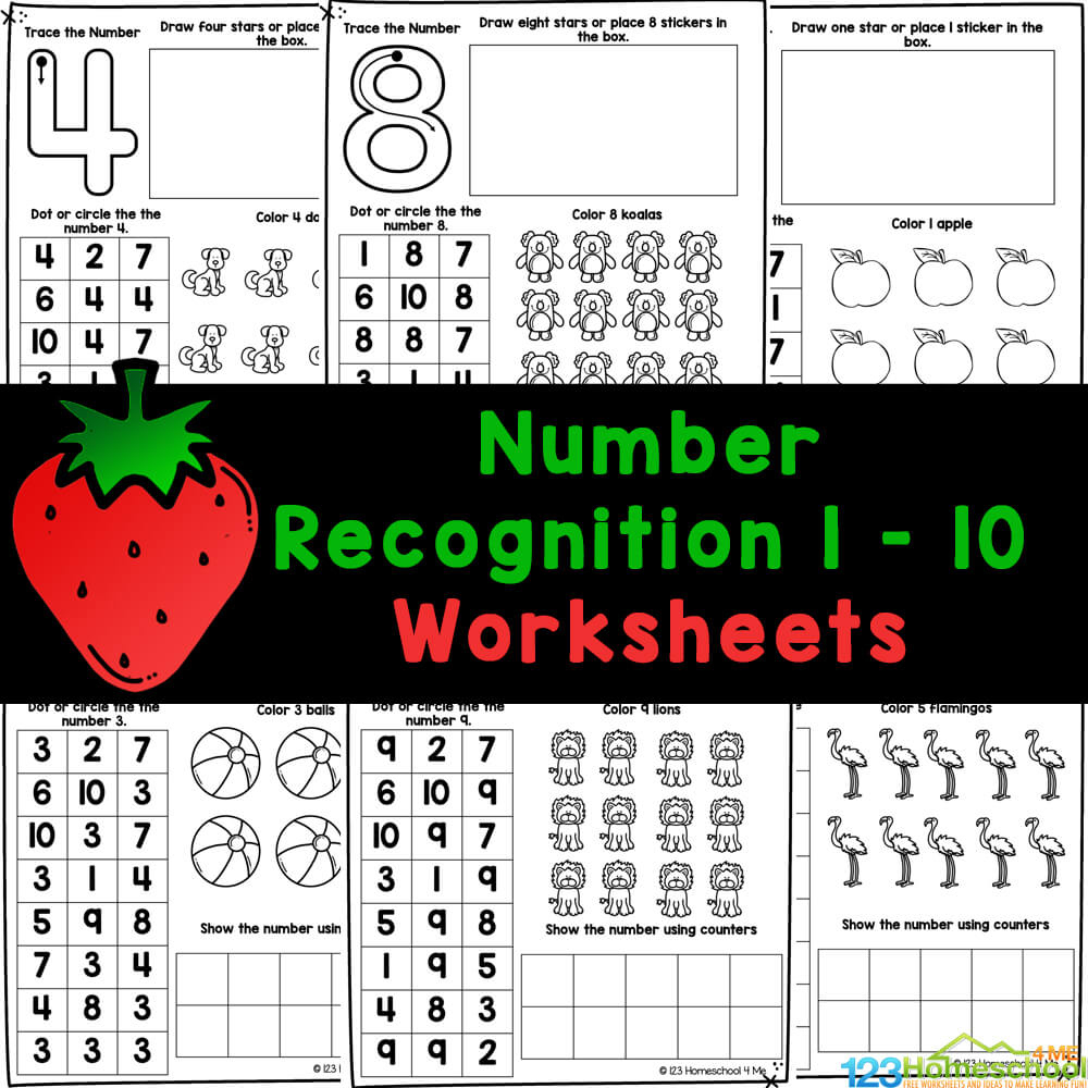 Free Printable Number Recognition 1-10 Worksheets For Preschool for Free Printable Number Recognition Worksheets