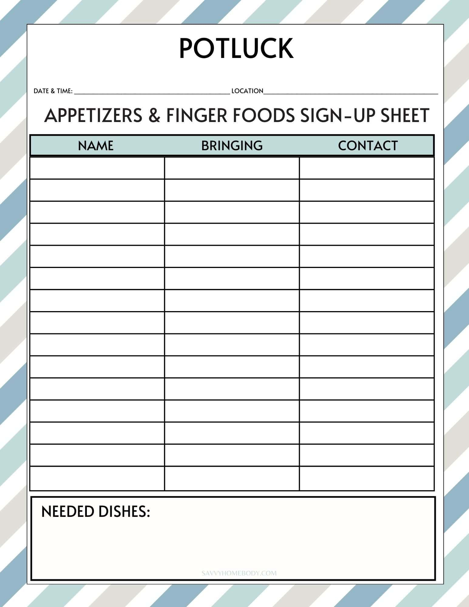 Free Printable Potluck Sign Up Sheets within Potluck Sign Up Sheet Printable