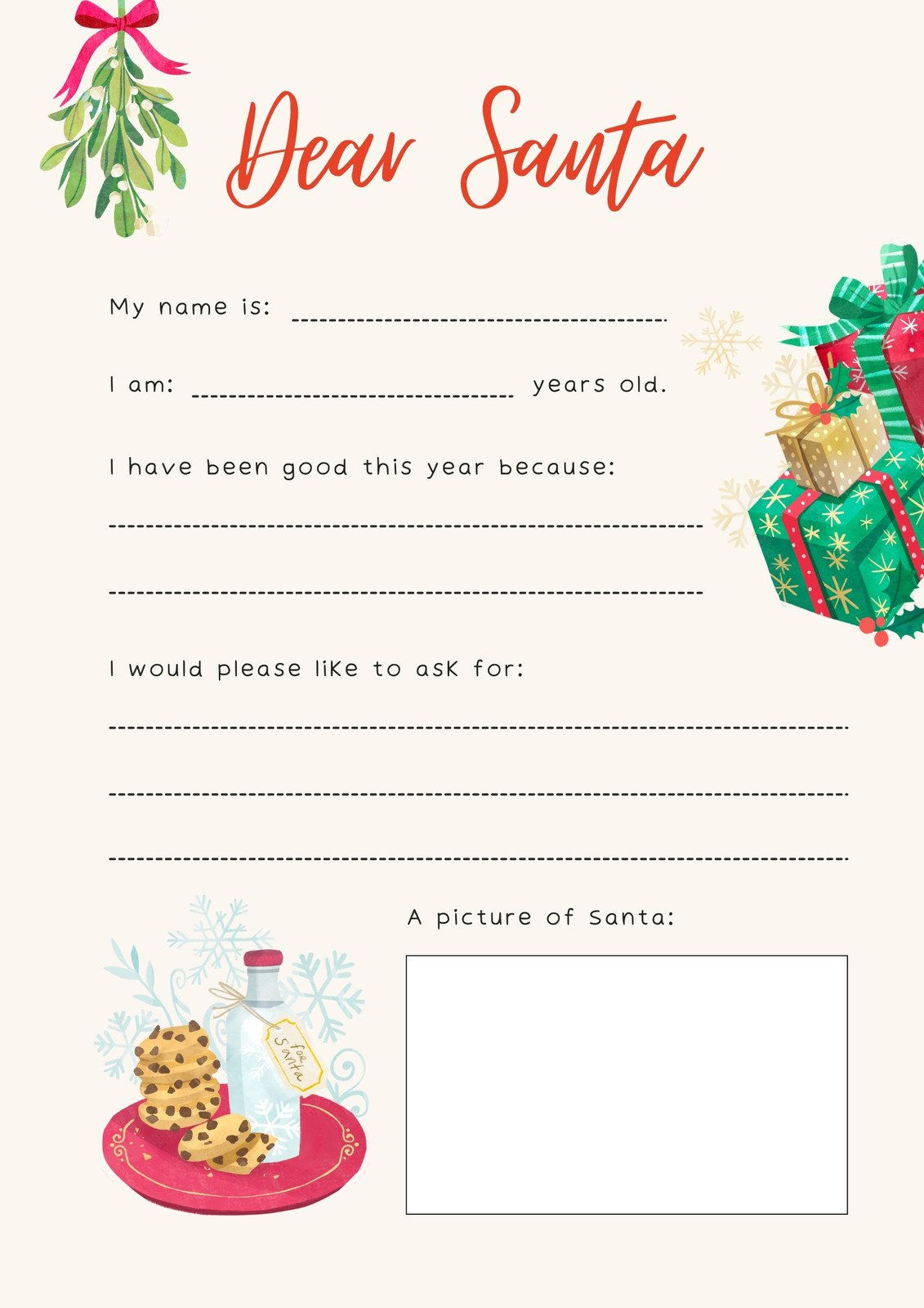 Free Printable Santa Letter Templates You Can Customize | Canva inside Dear Santa Letter Template Free Printable