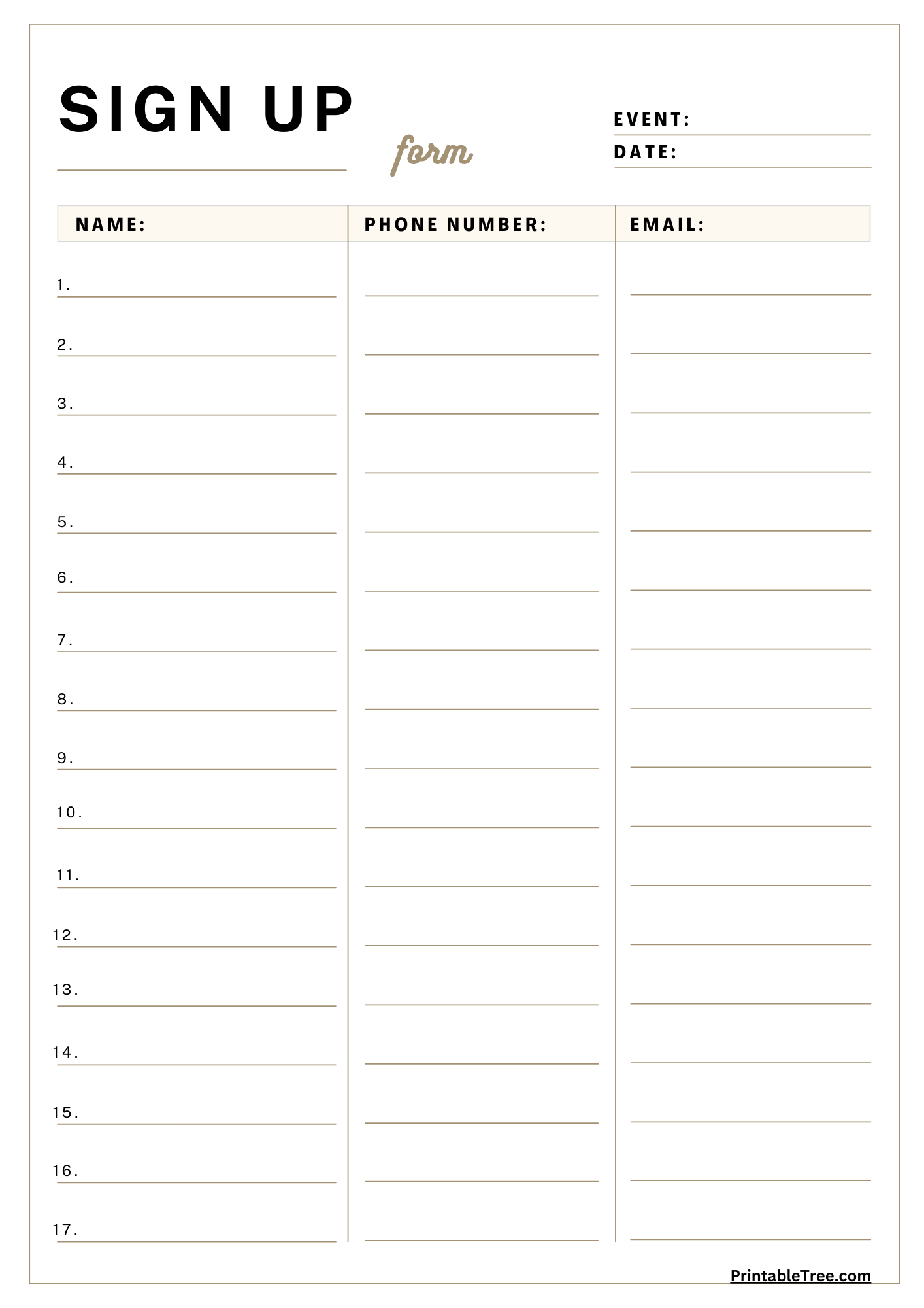 Free Printable Sign-Up And Sign-In Sheet Pdf Templates intended for Free Sign in Sheets Printable