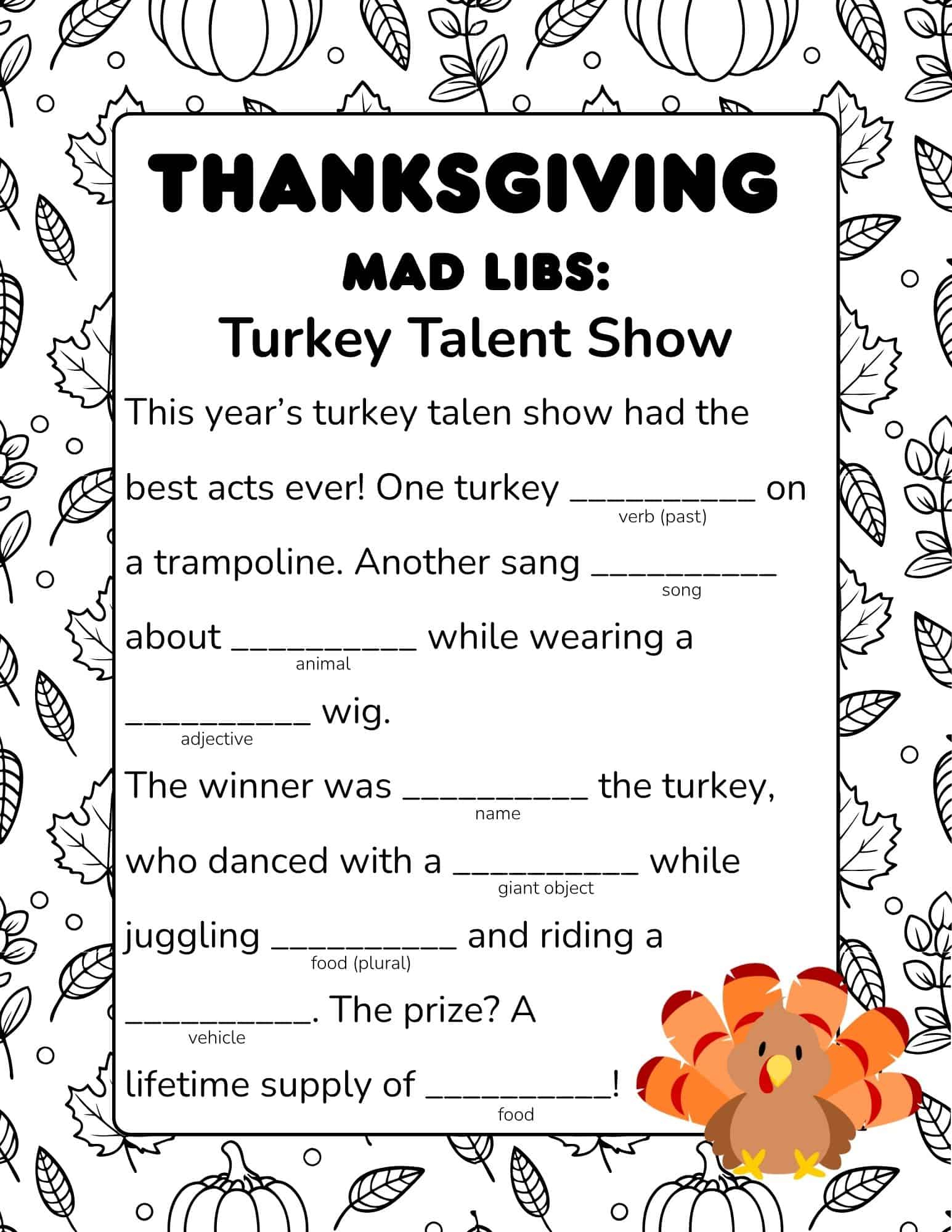 Free Printable Thanksgiving Mad Libs For Kids inside Thanksgiving Mad Libs Free Printable