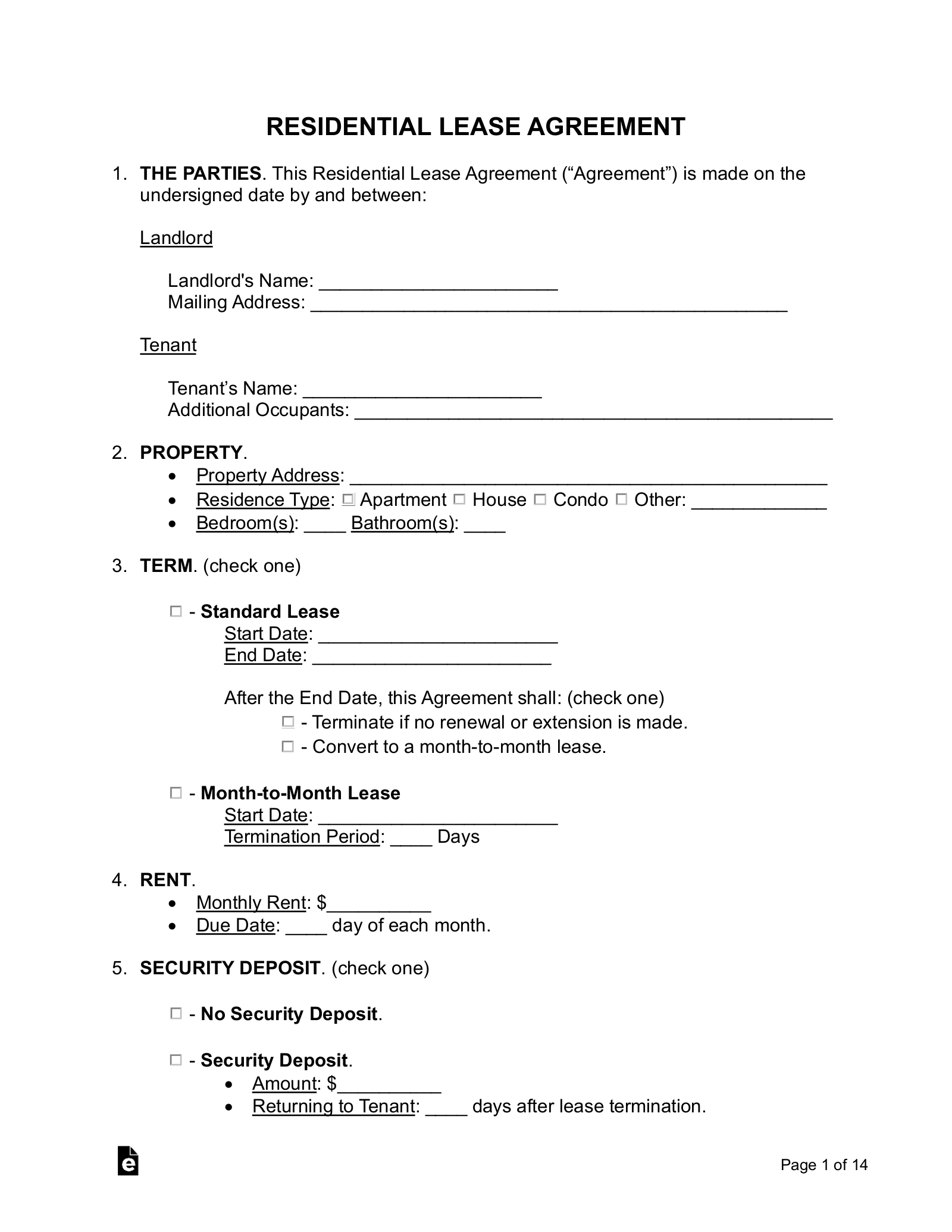 Free Rental / Lease Agreement Templates (15) - Pdf | Word – Eforms throughout Free Printable Land Lease Agreement