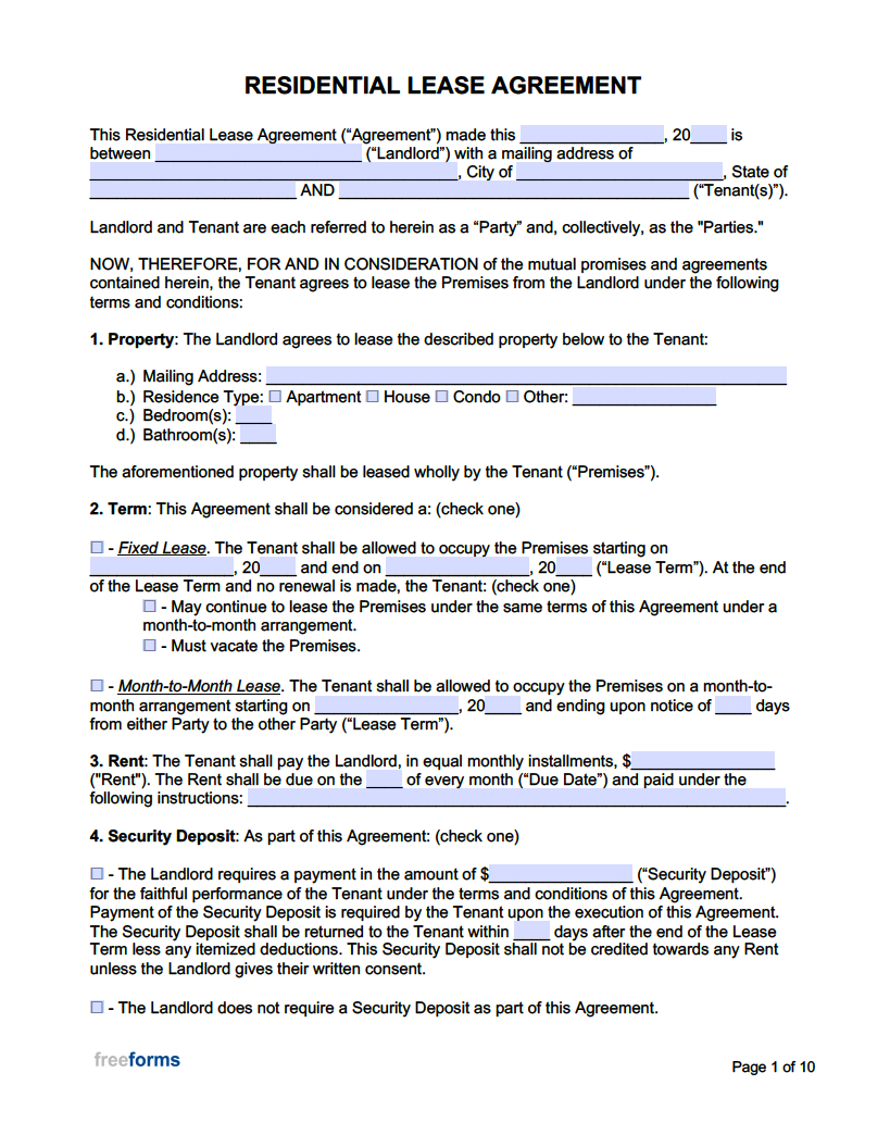 Free Rental / Lease Agreement Templates | Pdf | Word regarding Simple Free Printable Lease Agreement
