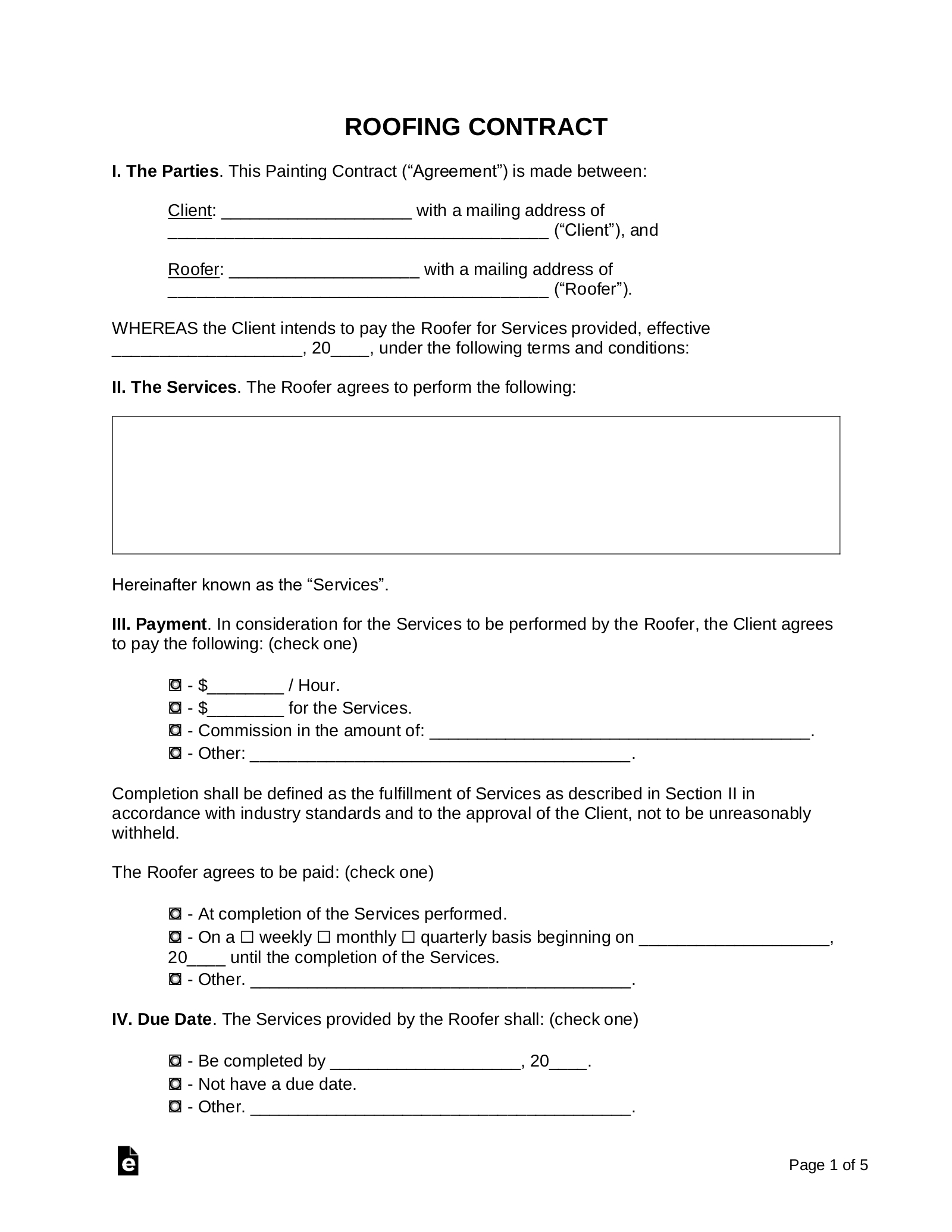 Free Roofing Contract Template - Pdf | Word – Eforms within Fill In Blank Printable Roofing Contract Template