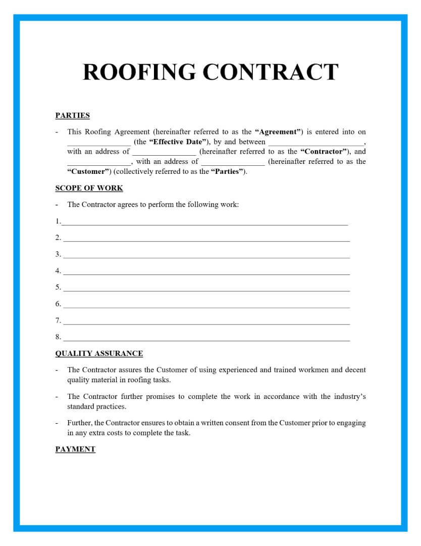 Free Roofing Contract Template Samples in Fill In Blank Printable Roofing Contract Template
