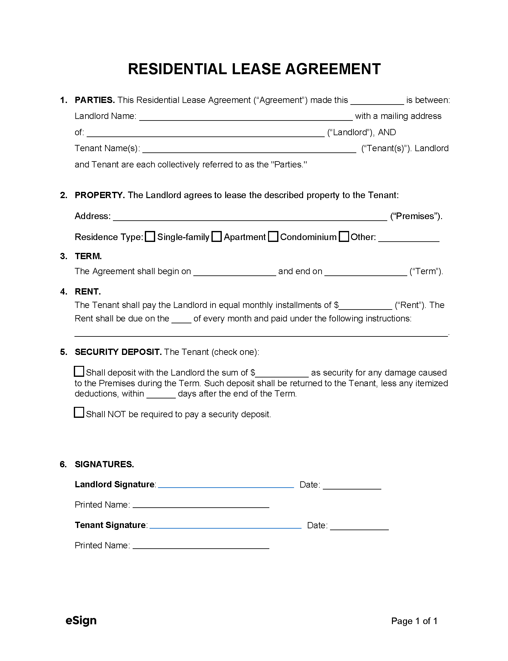 Free Simple (1-Page) Lease Agreement Template | Pdf | Word intended for Simple Free Printable Lease Agreement