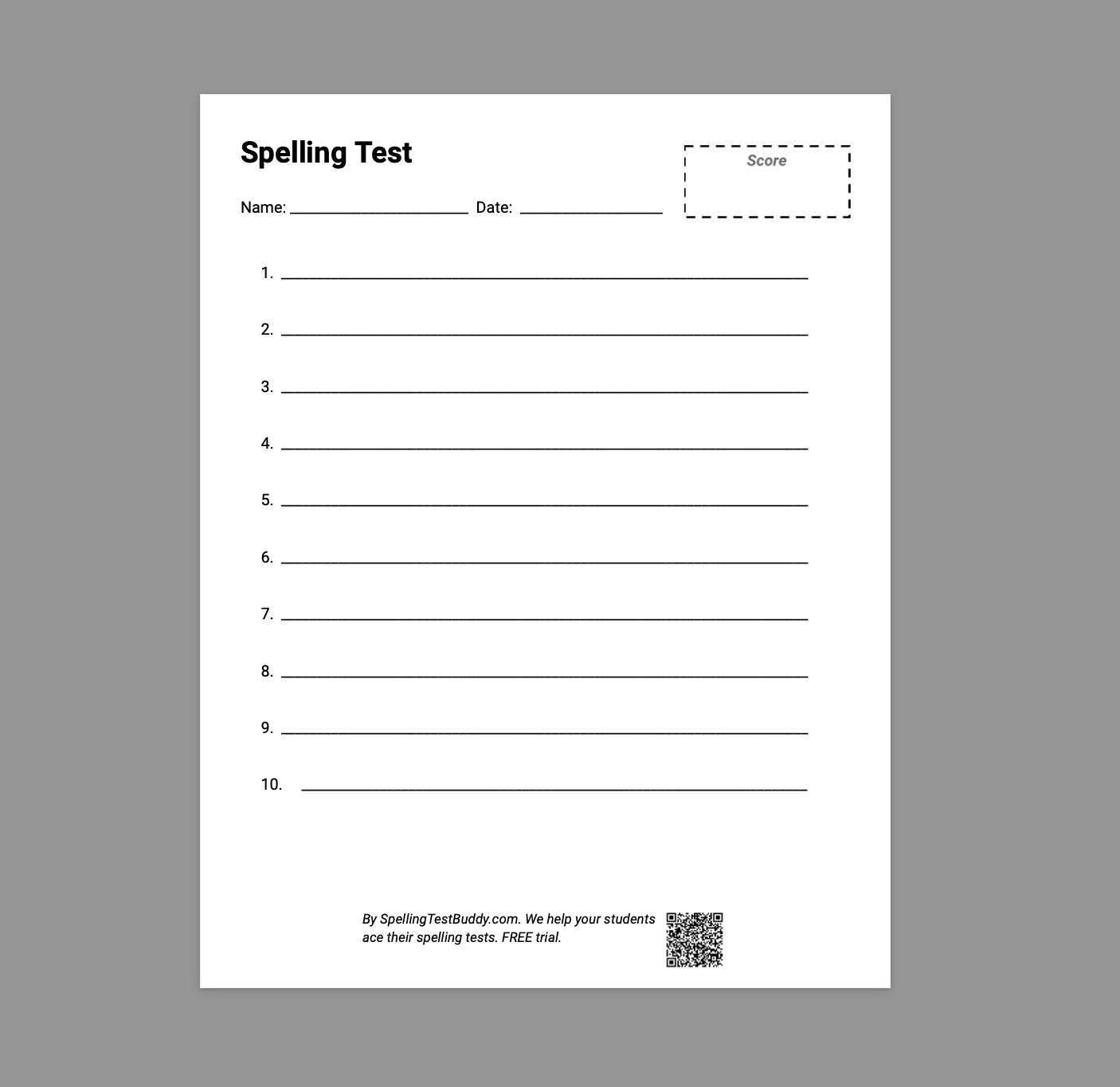 Free Spelling Test Papers For Teachers And Parents | Spelling Test regarding Free Printable Spelling Test Template