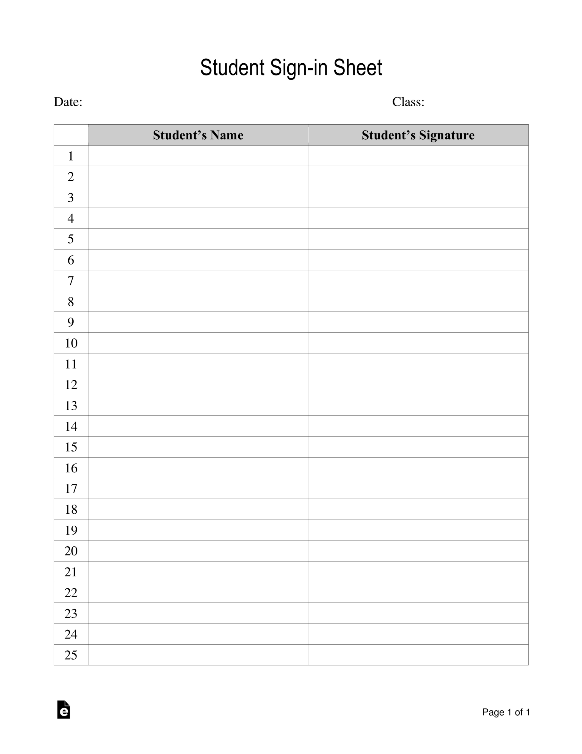 Free Student Sign-In Sheet Template - Pdf | Word – Eforms regarding Free Sign in Sheets Printable