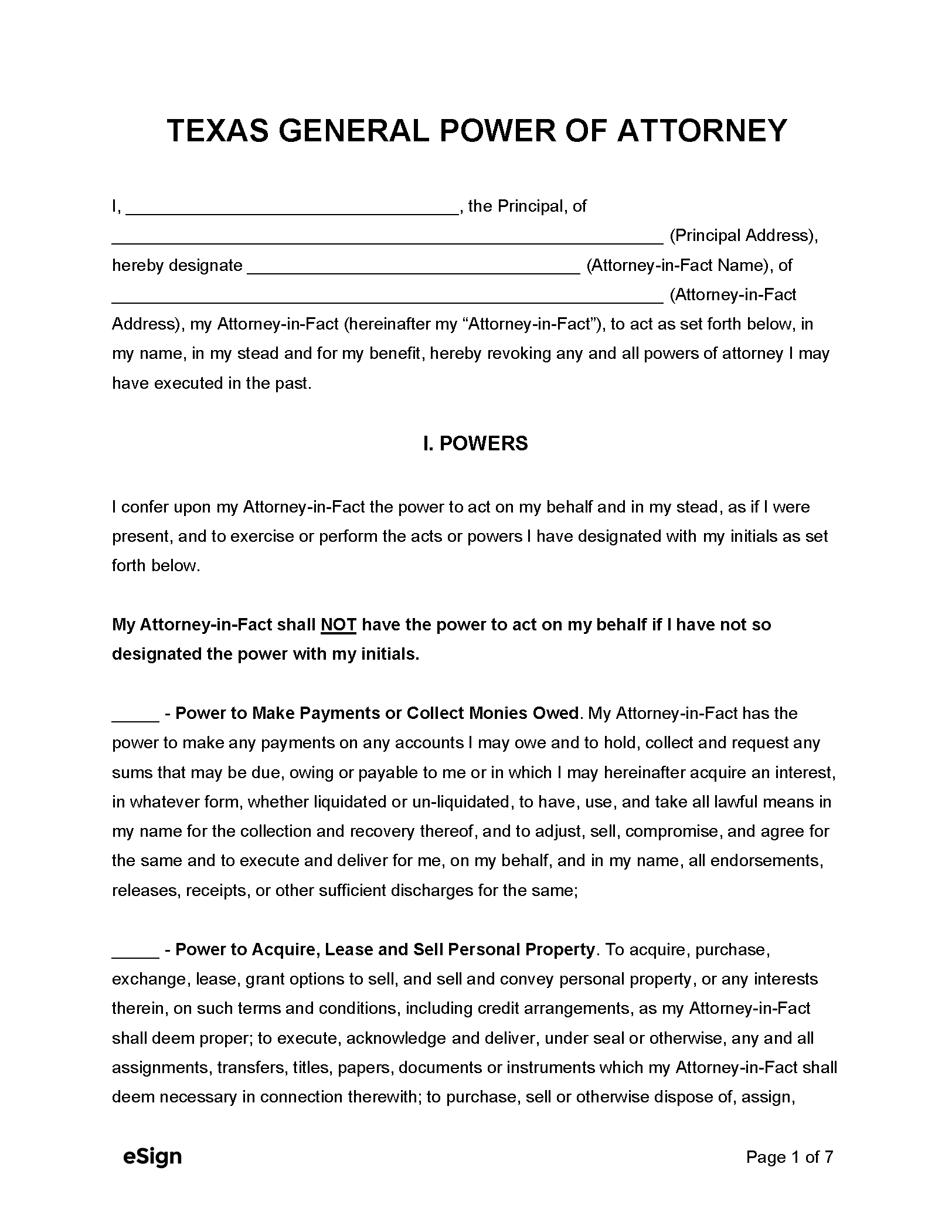 Free Texas General Power Of Attorney Form | Pdf | Word regarding Free Printable Power Of Attorney Form Texas